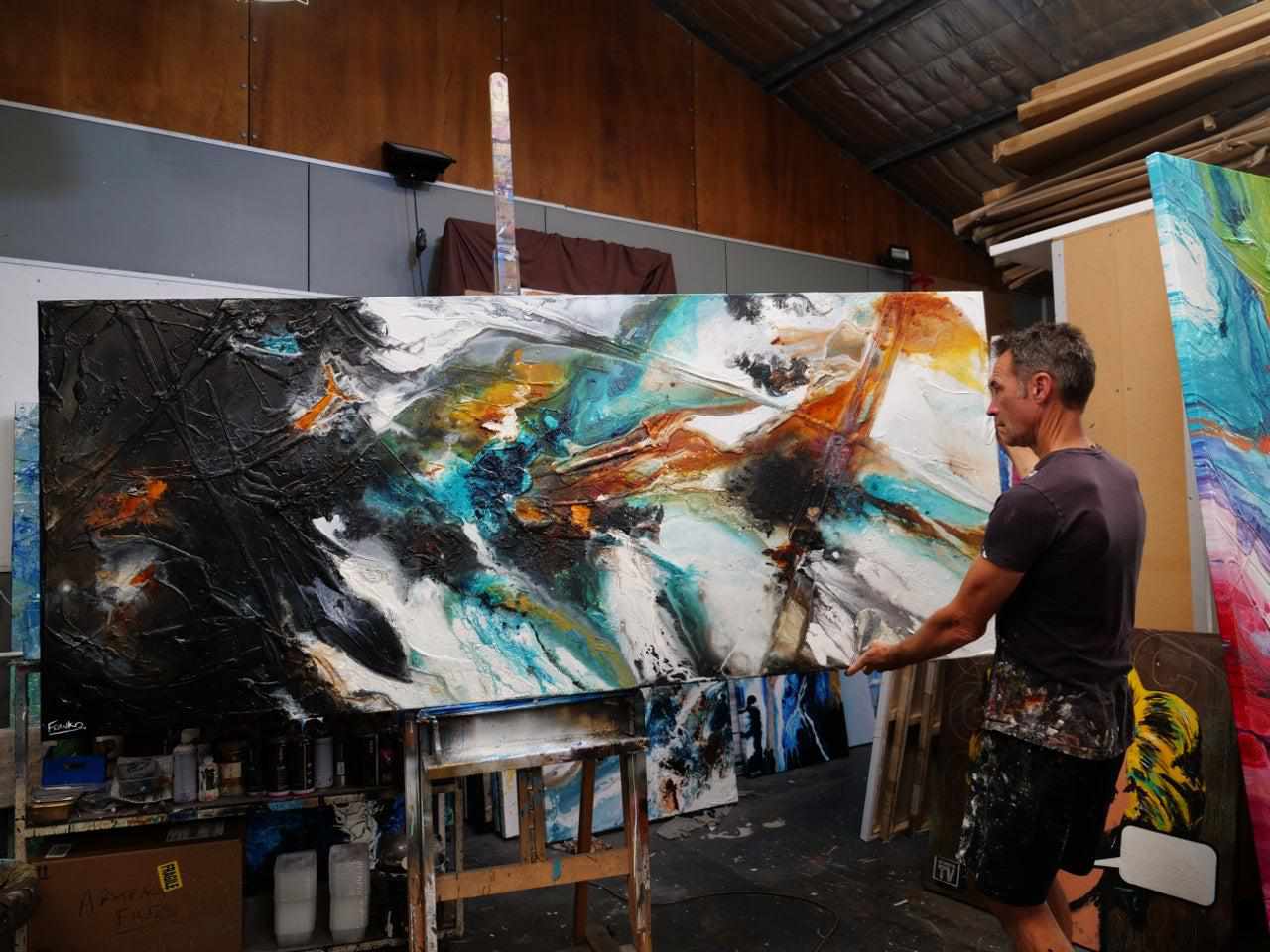 Blended Potion 240cm x 100cm Black Teal Oxide Textured Abstract Painting (SOLD)-Abstract-[Franko Artist]-[Gold Coast]-[Brisbane]-[Huge]-Franklin Art Studio