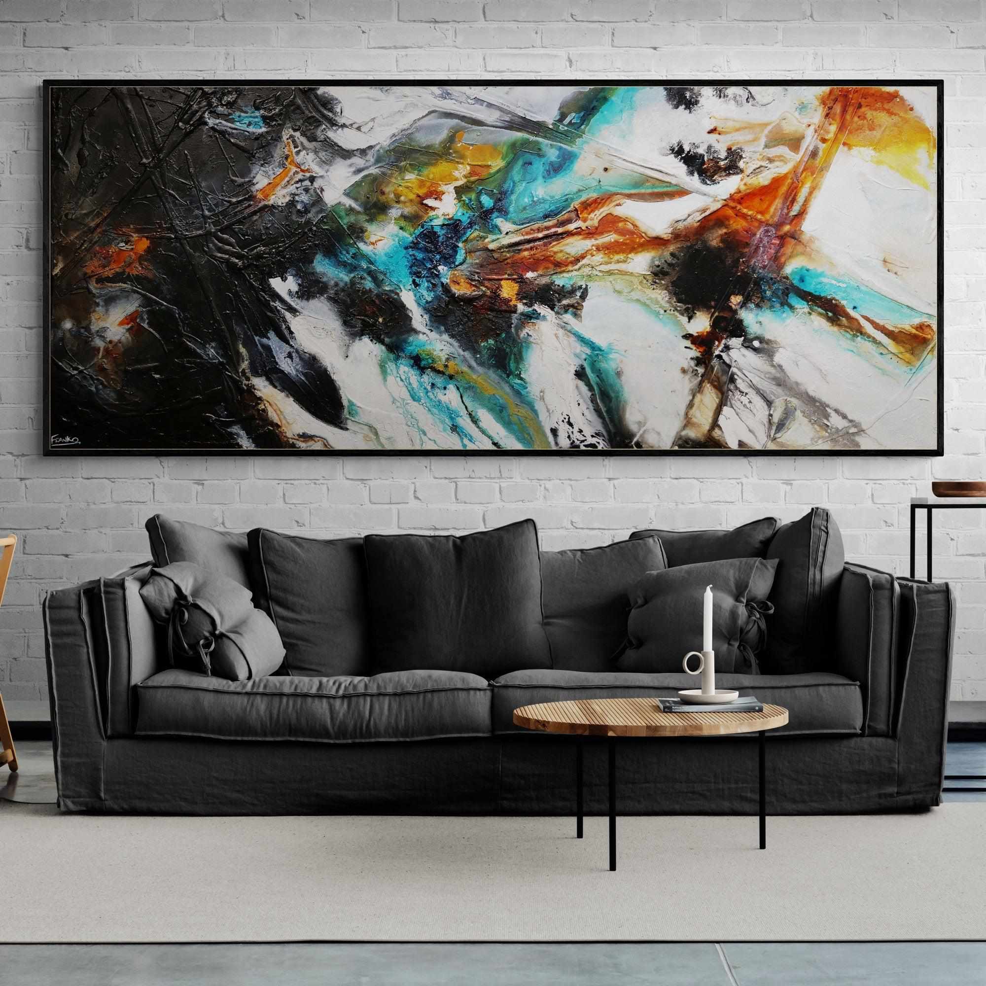 Blended Potion 240cm x 100cm Black Teal Oxide Textured Abstract Painting (SOLD)-Abstract-[Franko Artist]-[Cheryl]-[Wendy]-[Gabriela]-Franklin Art Studio