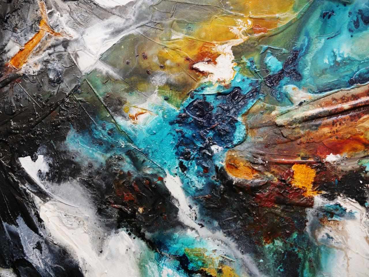 Blended Potion 240cm x 100cm Black Teal Oxide Textured Abstract Painting (SOLD)