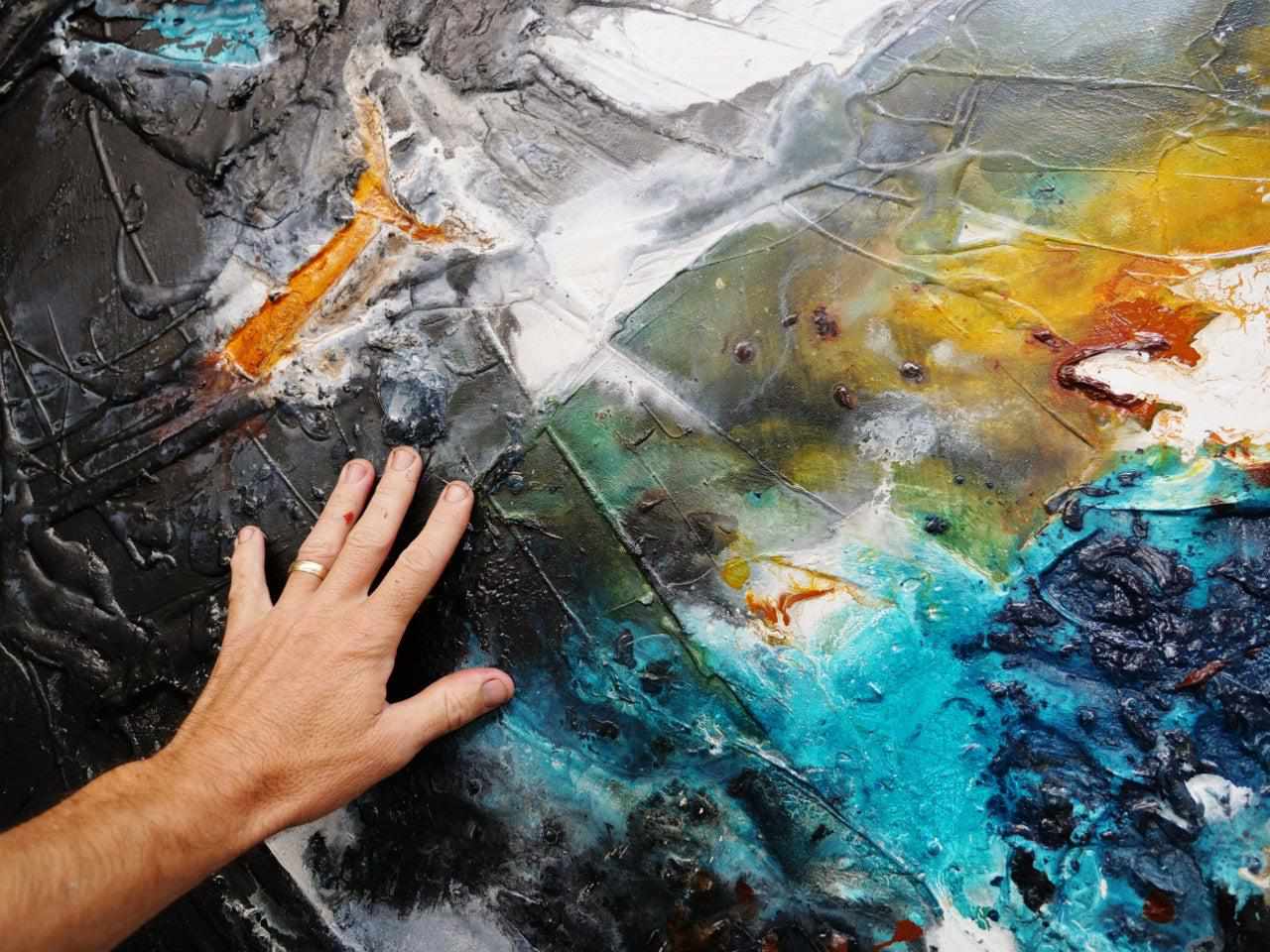 Blended Potion 240cm x 100cm Black Teal Oxide Textured Abstract Painting (SOLD)