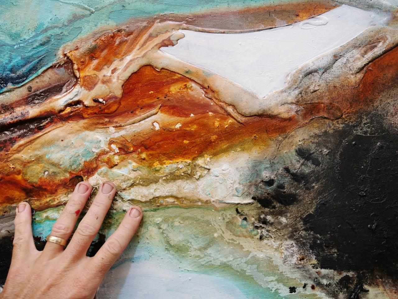 Blended Potion 240cm x 100cm Black Teal Oxide Textured Abstract Painting (SOLD)