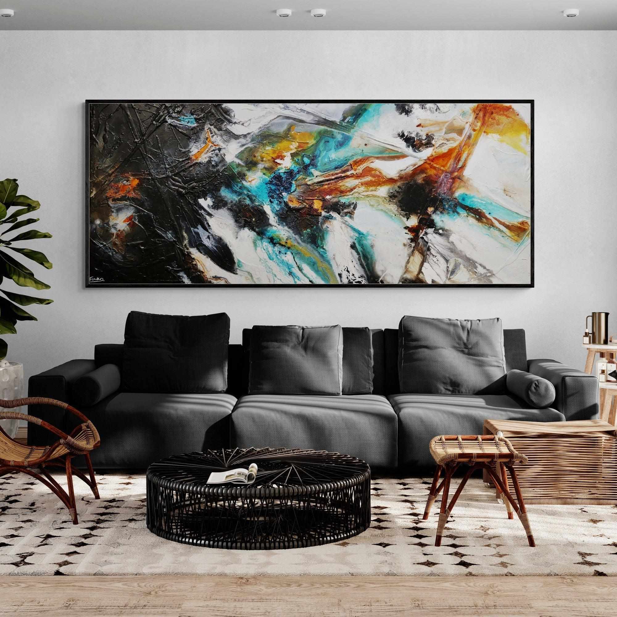 Blended Potion 240cm x 100cm Black Teal Oxide Textured Abstract Painting (SOLD)-Abstract-Franko-[huge]-[Australian]-[best Selling]-Franklin Art Studio
