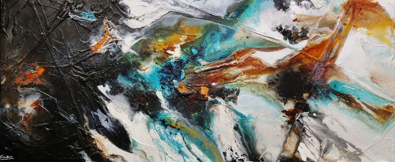 Blended Potion 240cm x 100cm Black Teal Oxide Textured Abstract Painting (SOLD)-Abstract-[Franko ]-[Gallery]-[popular]-[Australia]-Franklin Art Studio