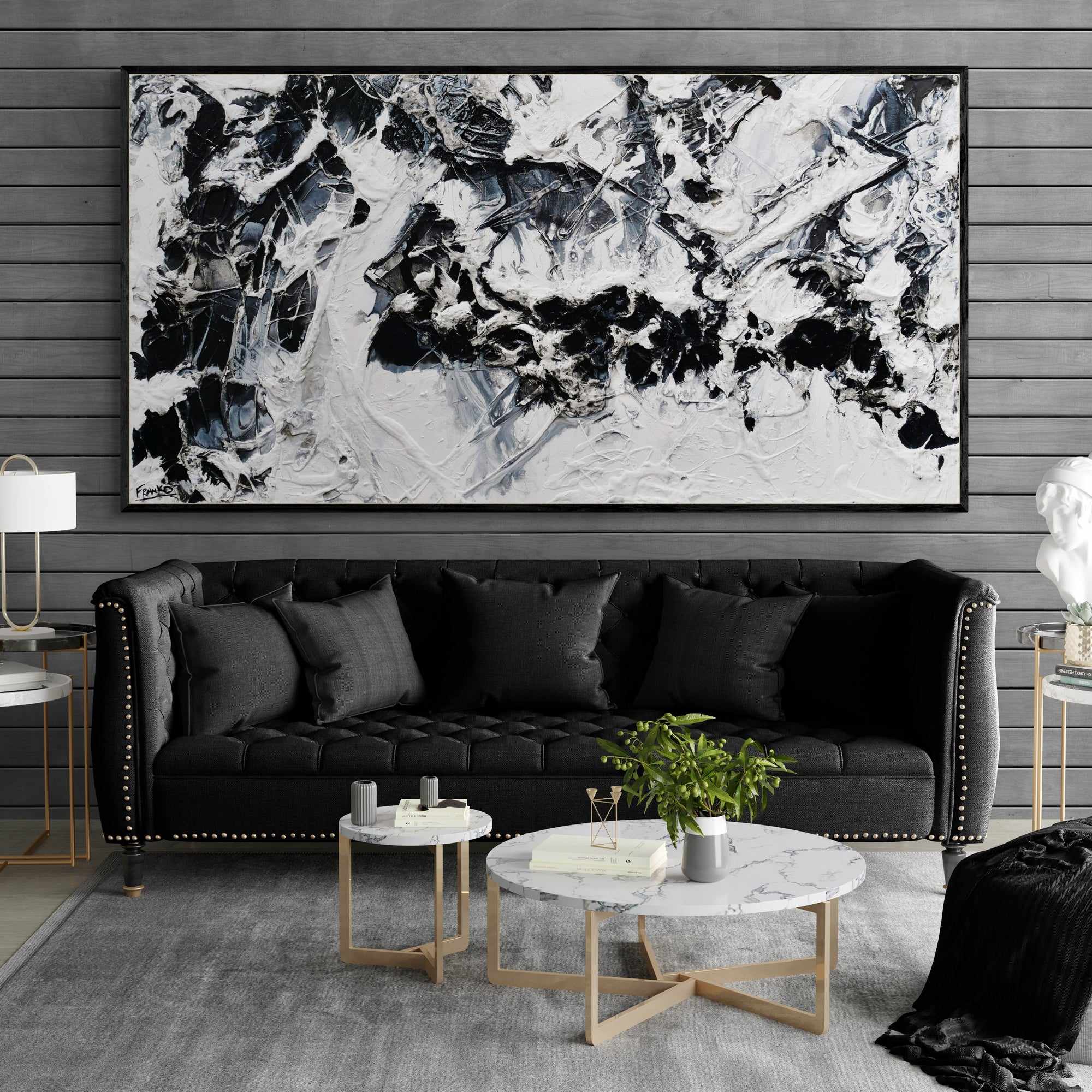 Bliss 190cm x 100cm Black White Textured Abstract Painting-Abstract-Franko-[Franko]-[huge_art]-[Australia]-Franklin Art Studio