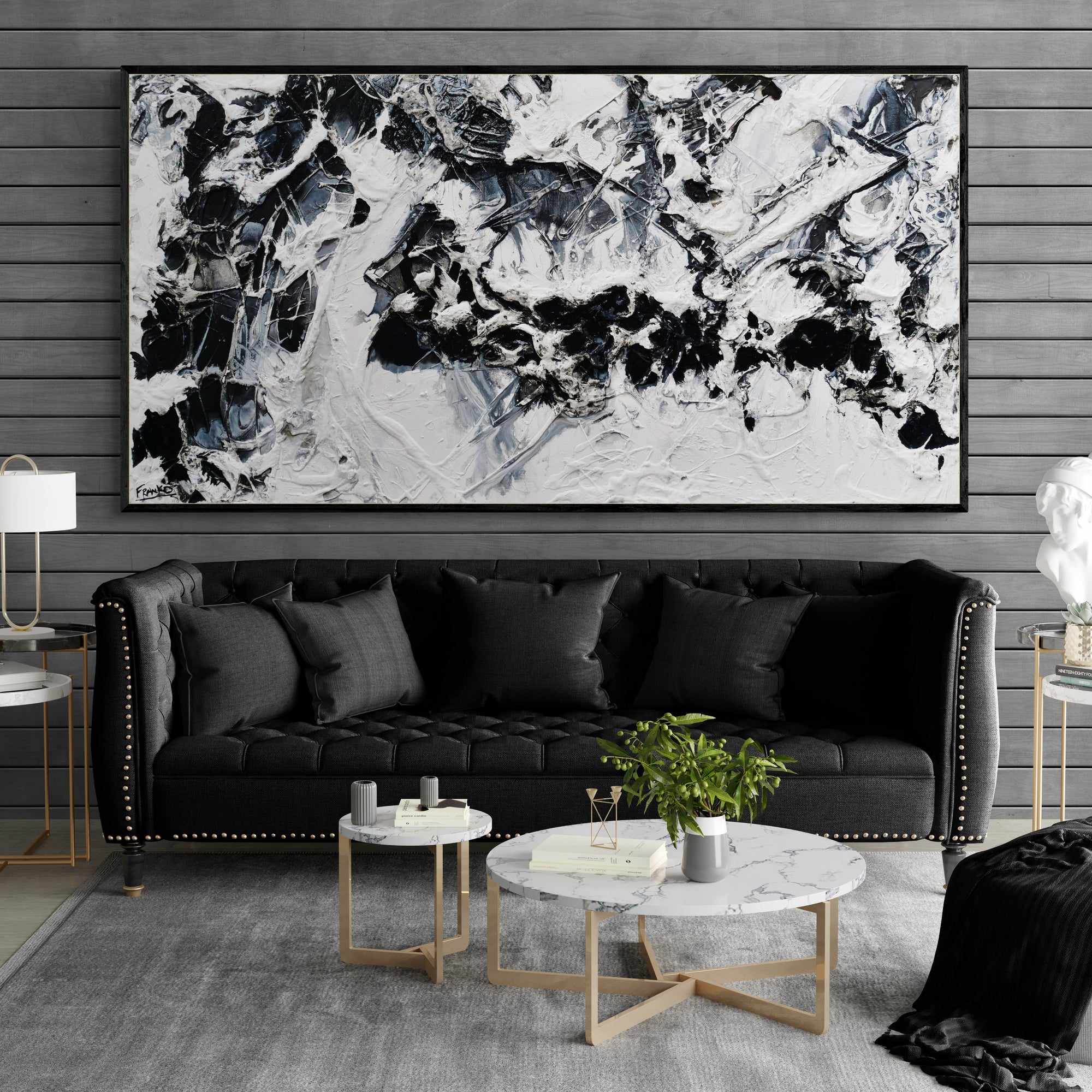 Bliss 190cm x 100cm Black White Textured Abstract Painting (SOLD)-Abstract-Franko-[huge]-[Australian]-[best Selling]-Franklin Art Studio