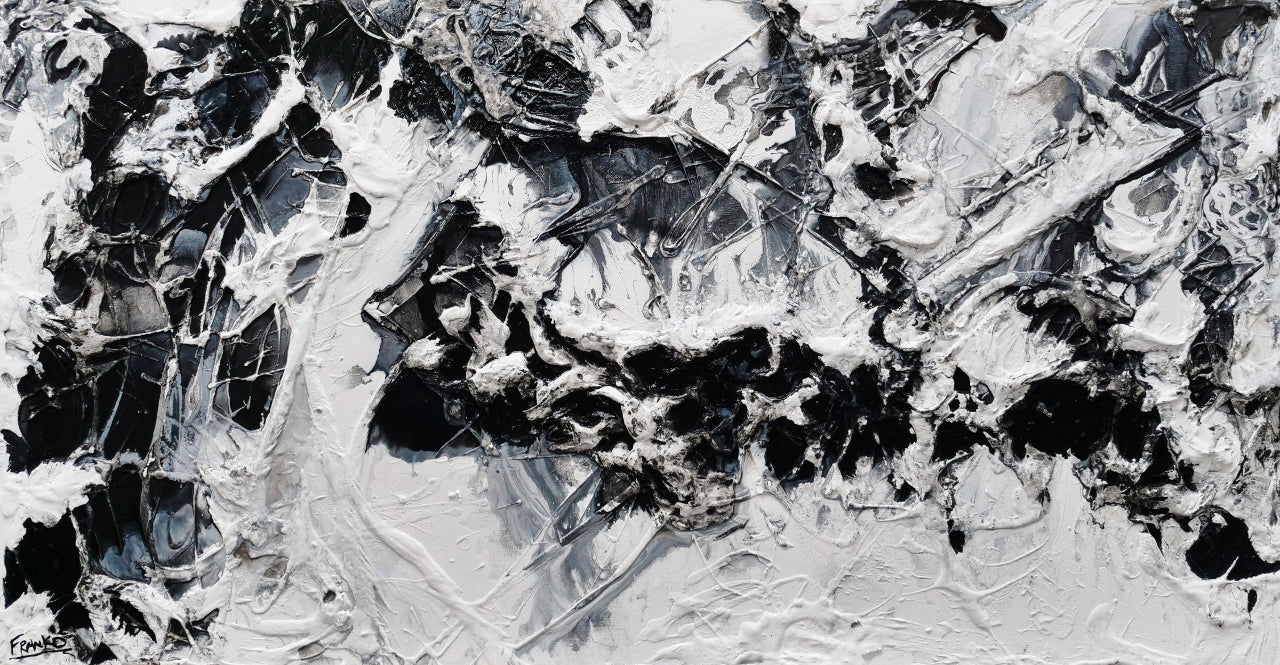 Bliss 190cm x 100cm Black White Textured Abstract Painting (SOLD)-Abstract-[Franko ]-[Gallery]-[popular]-[Australia]-Franklin Art Studio