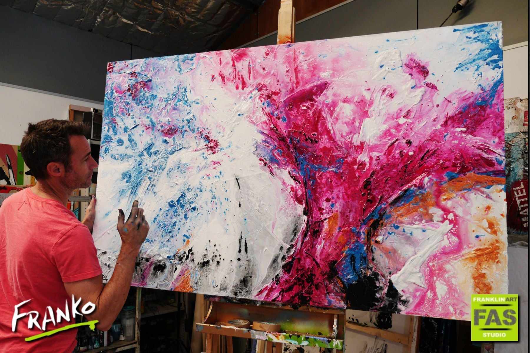 Blooming Magenta 160cm x 100cm White Pink Abstract Painting (SOLD)-Abstract-[Franko Artist]-[Gold Coast]-[Brisbane]-[Huge]-Franklin Art Studio
