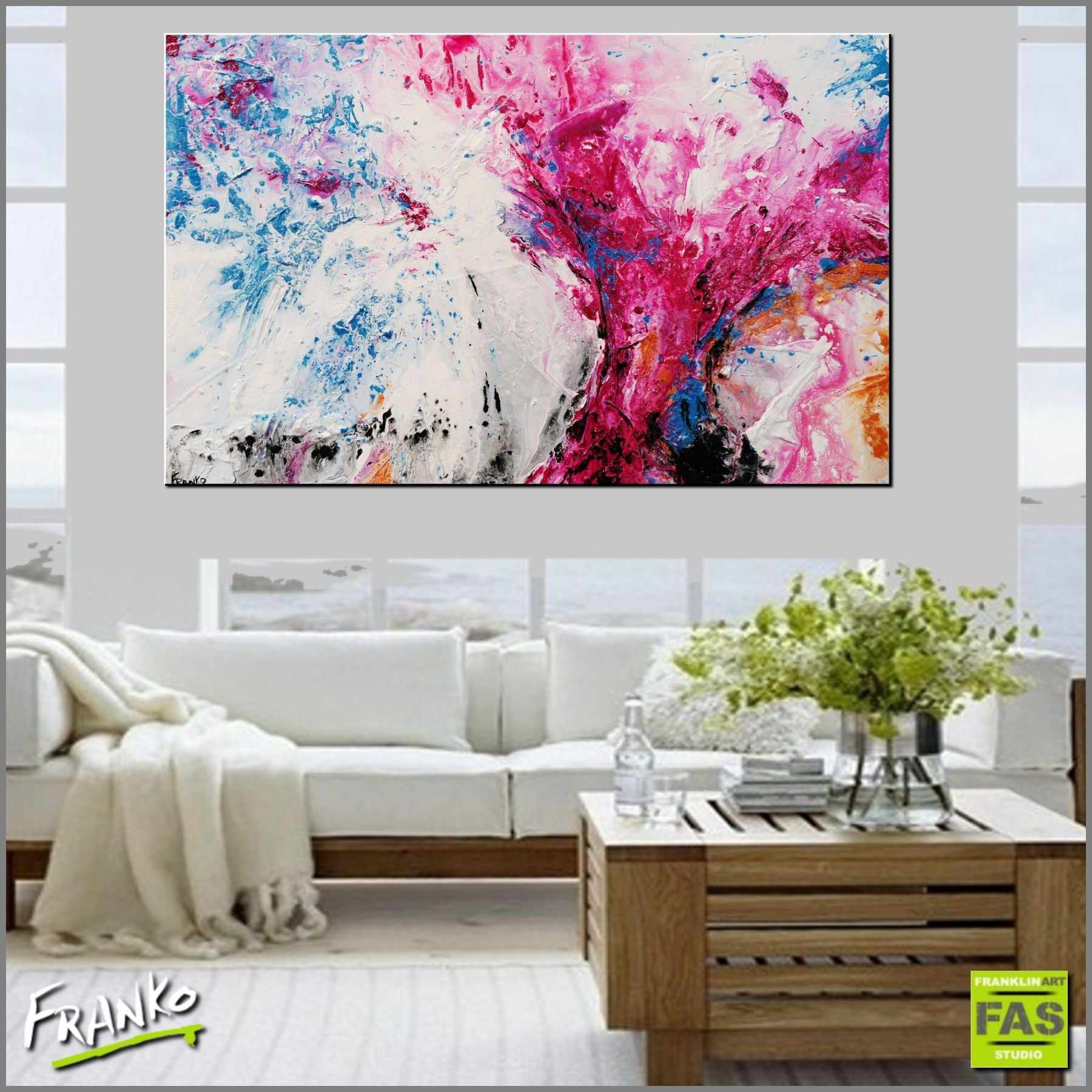 Blooming Magenta 160cm x 100cm White Pink Abstract Painting (SOLD)-Abstract-Franko-[huge]-[Australian]-[best Selling]-Franklin Art Studio