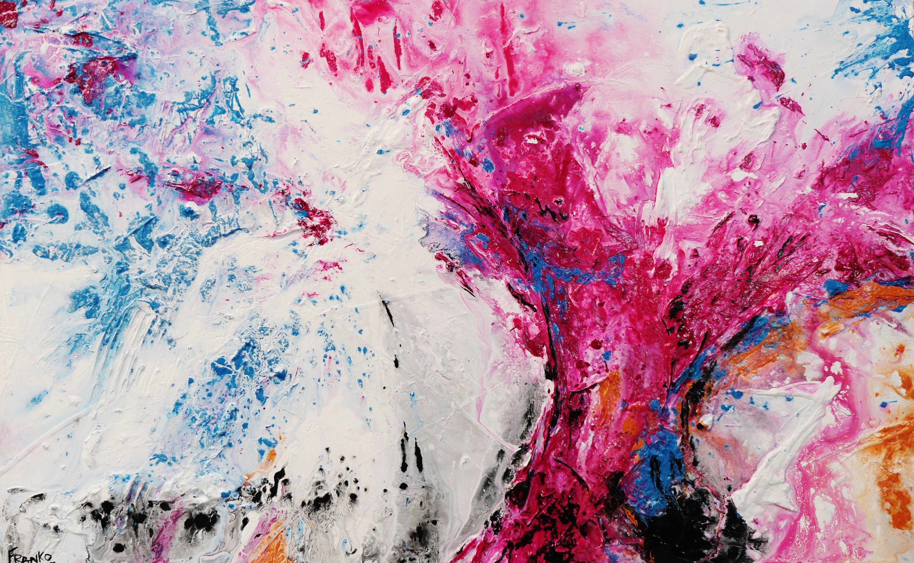 Blooming Magenta 160cm x 100cm White Pink Abstract Painting (SOLD)-Abstract-[Franko ]-[Gallery]-[popular]-[Australia]-Franklin Art Studio