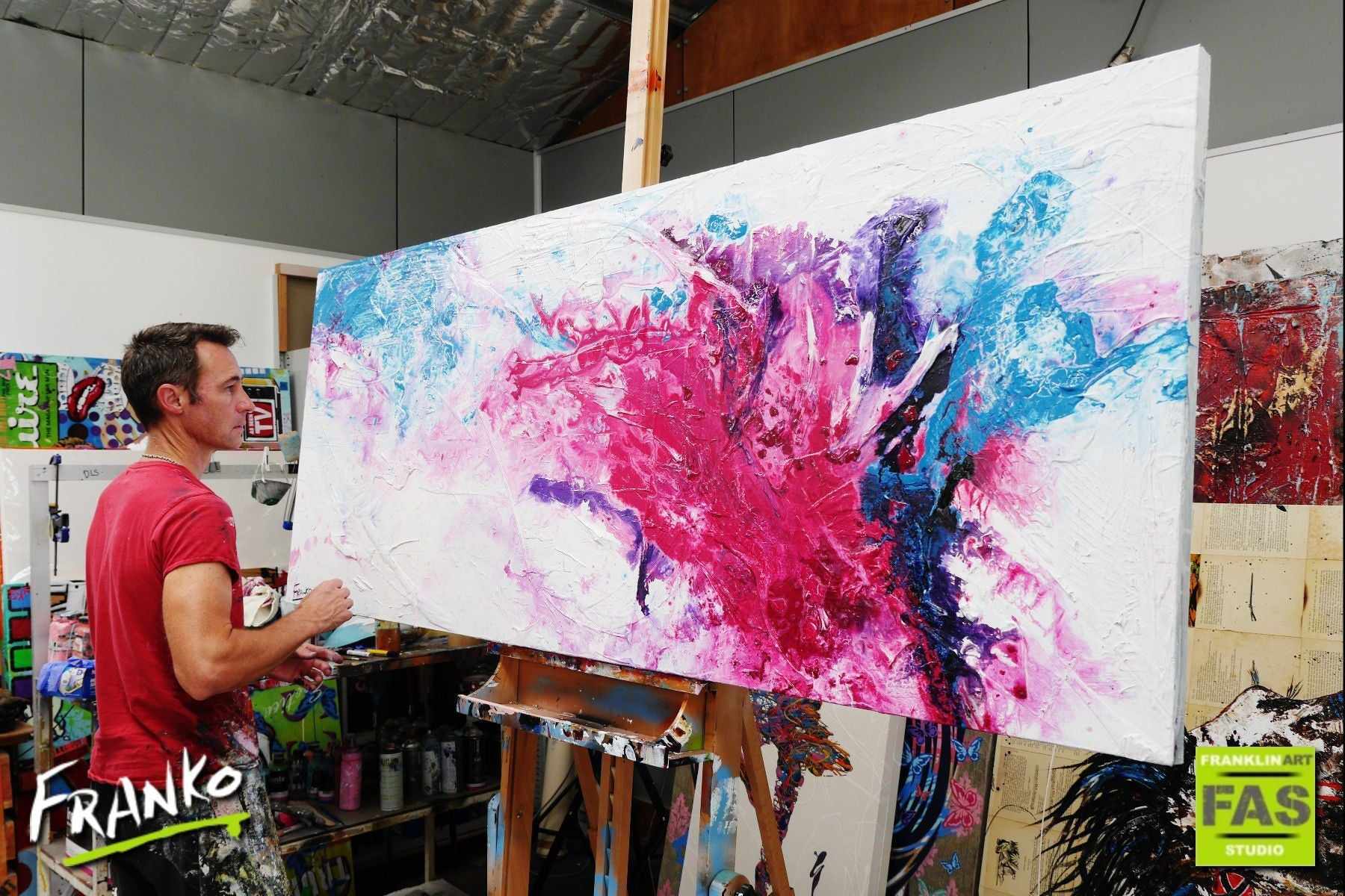 Blossom Possum 200cm x 80cm White Pink Abstract Painting (SOLD)-Abstract-Franko-[franko_artist]-[Art]-[interior_design]-Franklin Art Studio