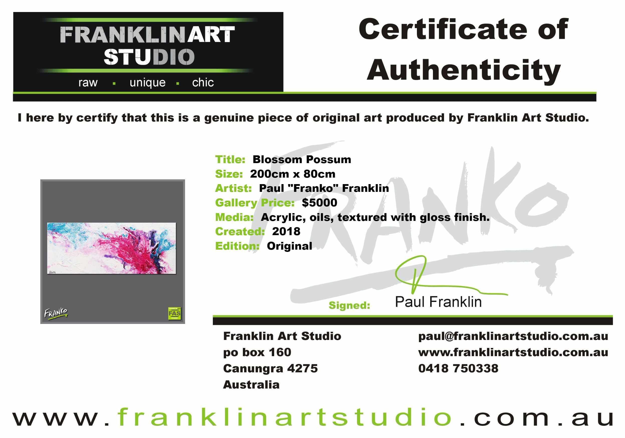 Blossom Possum 200cm x 80cm White Pink Abstract Painting (SOLD)-Abstract-Franko-[franko_art]-[beautiful_Art]-[The_Block]-Franklin Art Studio