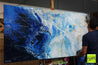 Blu Atoll 190cm x 100cm White Blue Textured Abstract Painting (SOLD)-Abstract-Franko-[franko_artist]-[Art]-[interior_design]-Franklin Art Studio