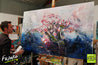 Blu Bloom 160cm x 100cm Blue Grey Pink Textured Abstract Painting (SOLD)-Abstract-[Franko Artist]-[Gold Coast]-[Brisbane]-[Huge]-Franklin Art Studio