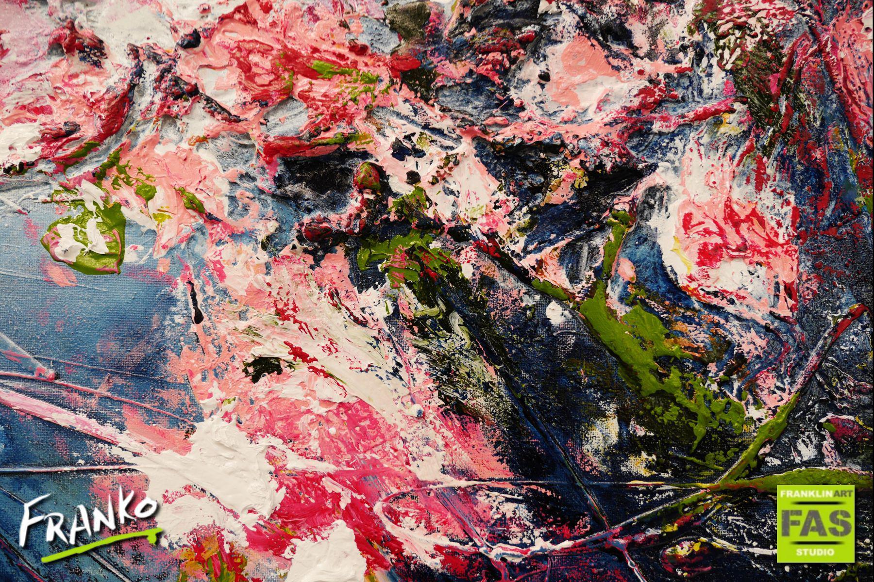 Blu Bloom 160cm x 100cm Blue Grey Pink Textured Abstract Painting (SOLD)