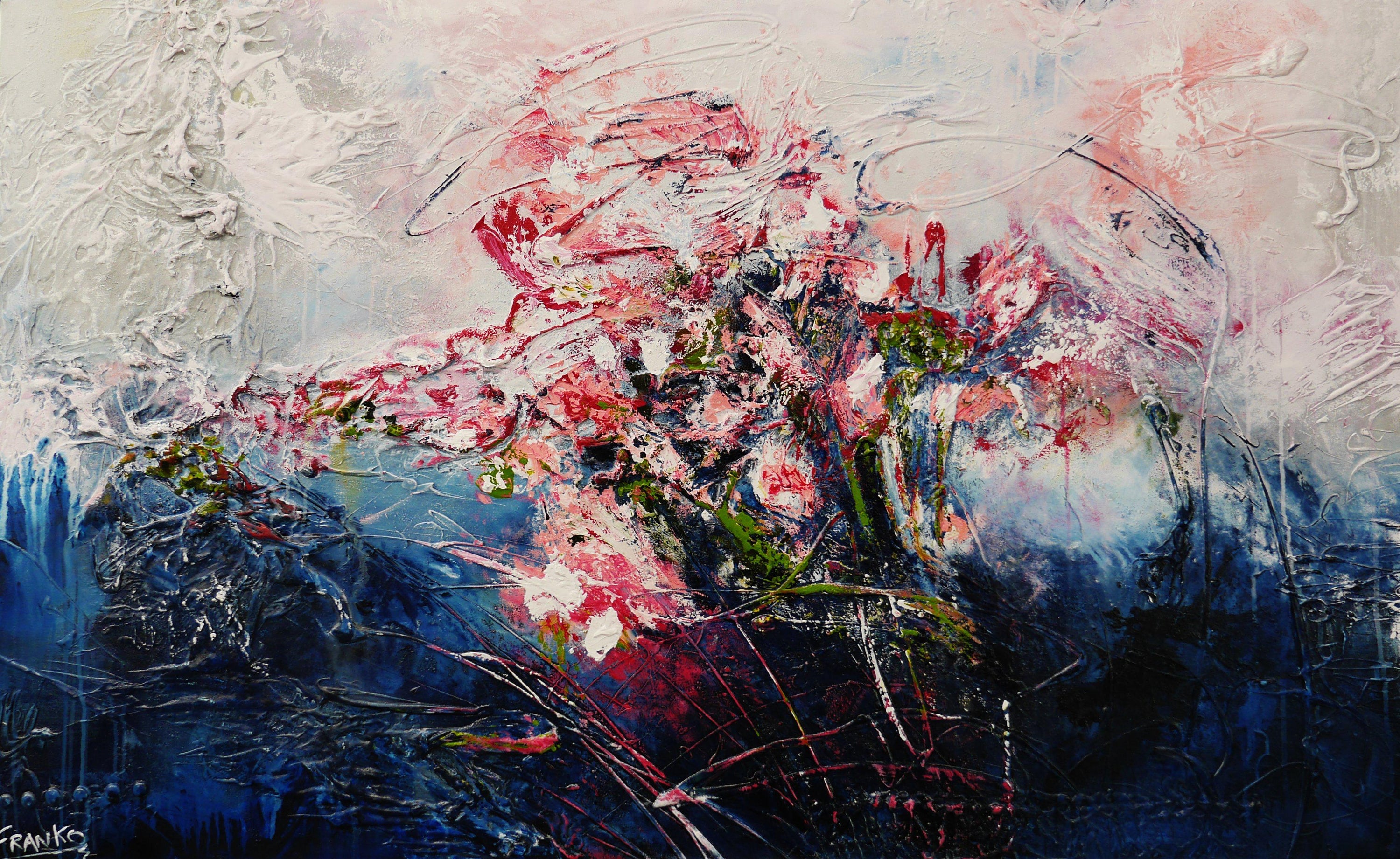 Blu Bloom 160cm x 100cm Blue Grey Pink Textured Abstract Painting (SOLD)-Abstract-[Franko ]-[Gallery]-[popular]-[Australia]-Franklin Art Studio