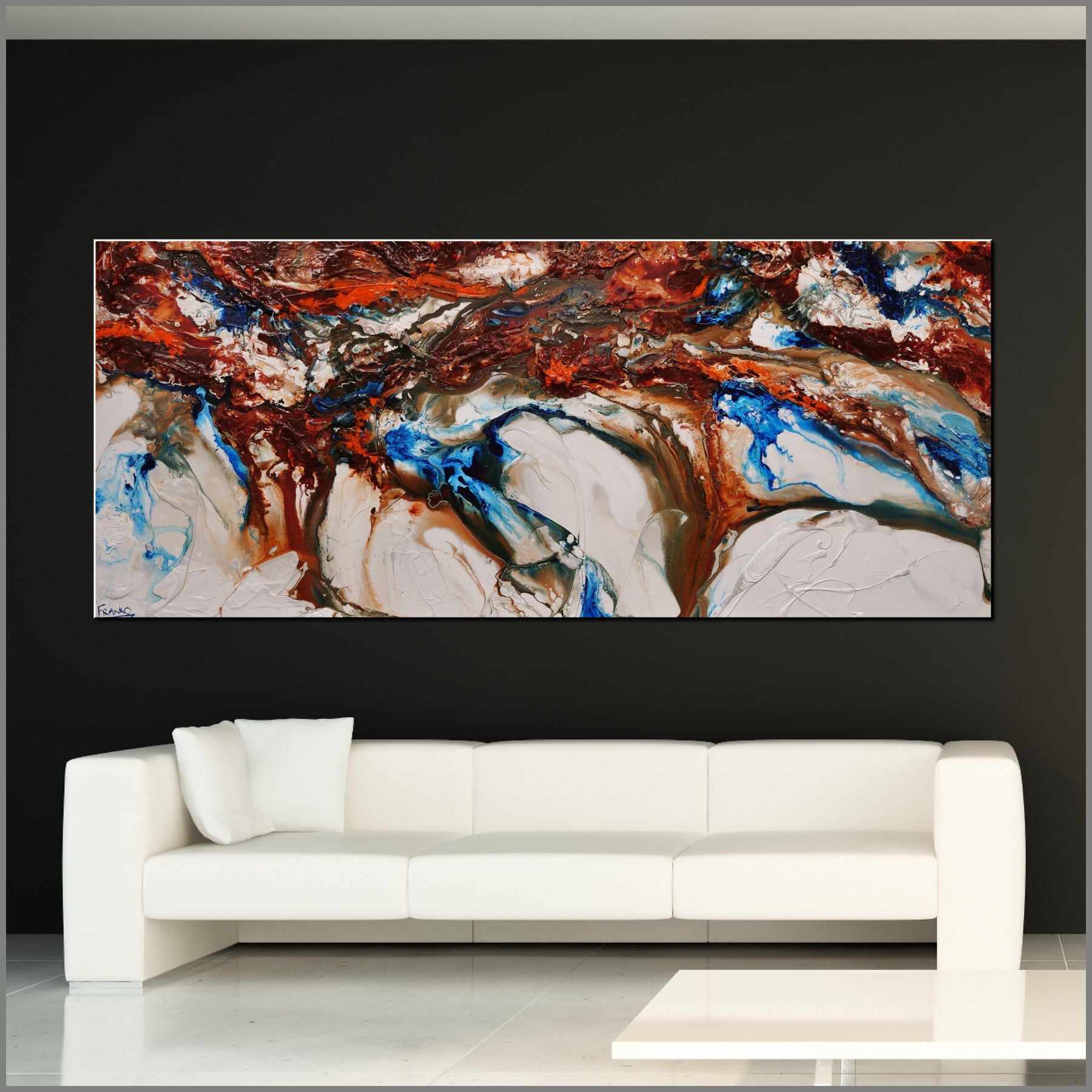 Blu Coast 240cm x 100cm Blue Cream Textured Abstract Painting (SOLD)-Abstract-Franko-[huge]-[Australian]-[best Selling]-Franklin Art Studio