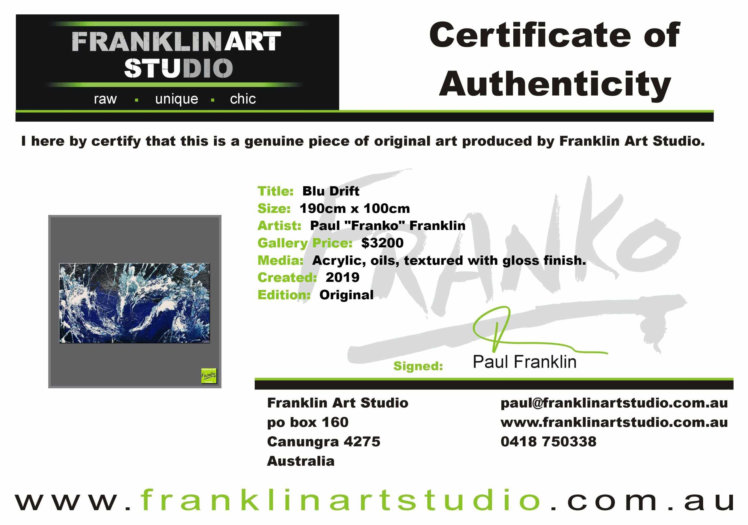 Blu Drift 190cm x 100cm White Blue Textured Abstract Painting (SOLD)-Abstract-Franko-[franko_art]-[beautiful_Art]-[The_Block]-Franklin Art Studio