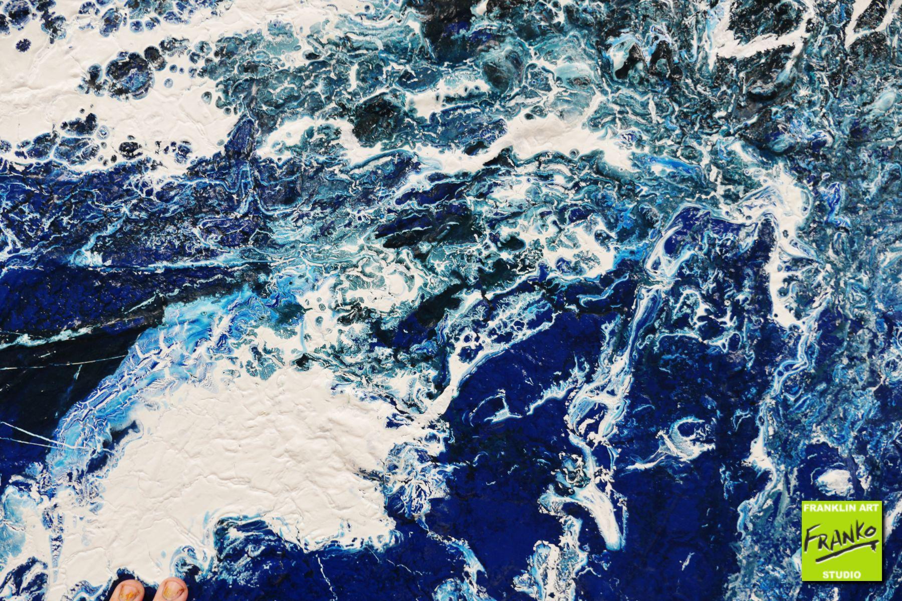 Blu Drift 190cm x 100cm White Blue Textured Abstract Painting (SOLD)