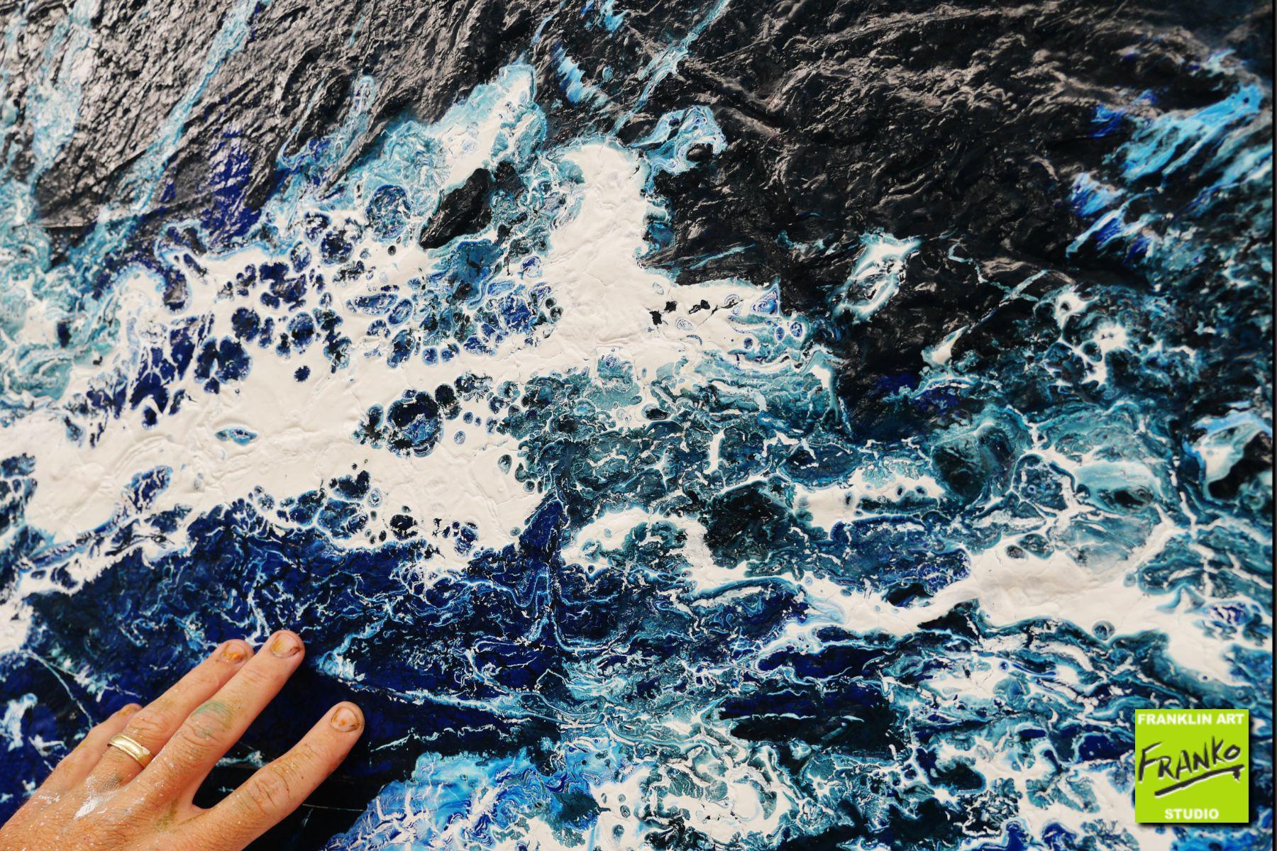 Blu Drift 190cm x 100cm White Blue Textured Abstract Painting (SOLD)-Abstract-[Franko]-[Artist]-[Australia]-[Painting]-Franklin Art Studio
