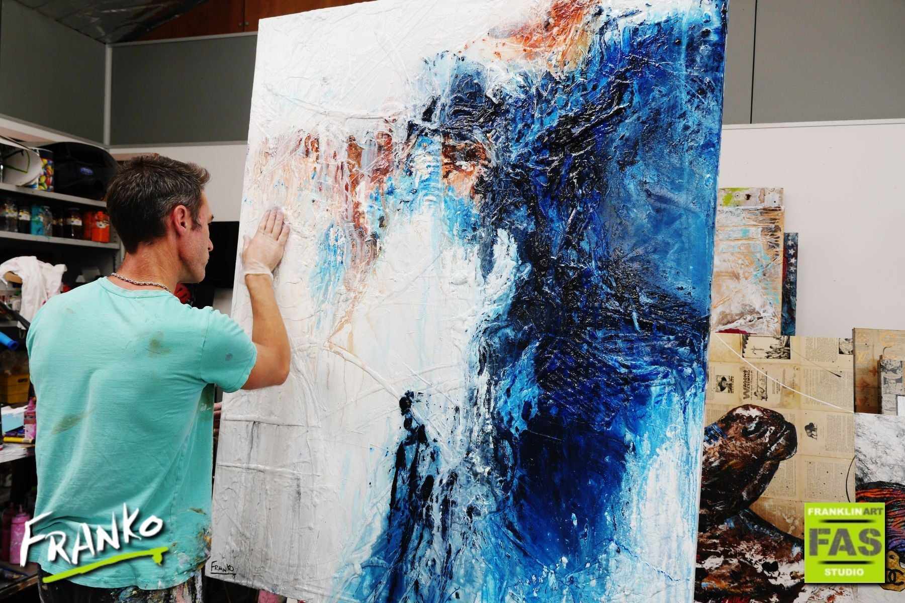 Blu Peaks 120cm x 150cm Blue White Abstract Painting (SOLD)-Abstract-[Franko Artist]-[Gold Coast]-[Brisbane]-[Huge]-Franklin Art Studio