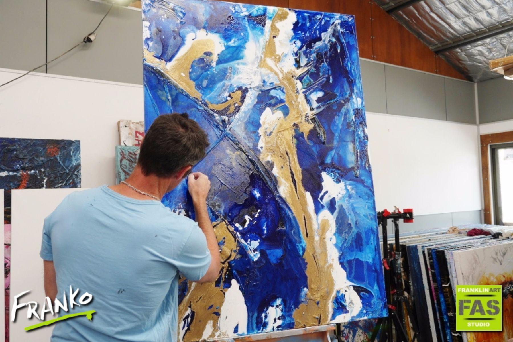 Blue And Gold Glitz 140cm x 100cm Blue And Gold Abstract Painting (SOLD)-abstract-Franko-[franko_artist]-[Art]-[interior_design]-Franklin Art Studio