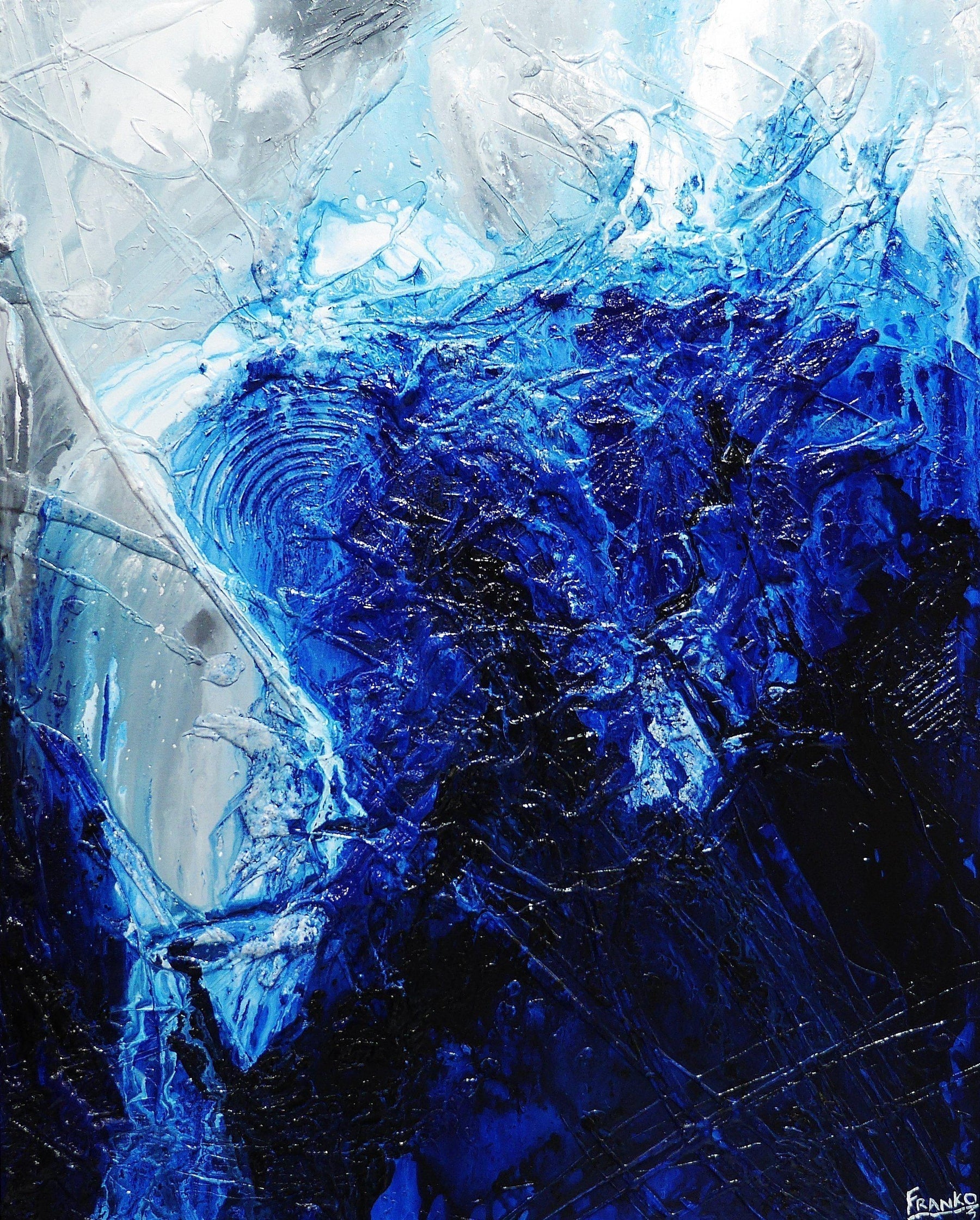 Blue Beat 120cm x 150cm Blue White Textured Abstract Painting (SOLD)-Abstract-Franko-[Franko]-[Australia_Art]-[Art_Lovers_Australia]-Franklin Art Studio