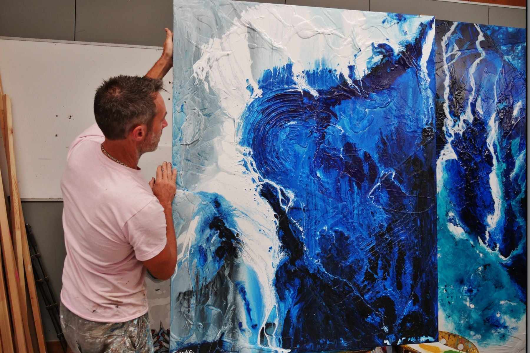Blue Blues 120cm x 150cm Blue Grey Textured Abstract Painting (SOLD)-Abstract-[Franko Artist]-[Gold Coast]-[Brisbane]-[Huge]-Franklin Art Studio