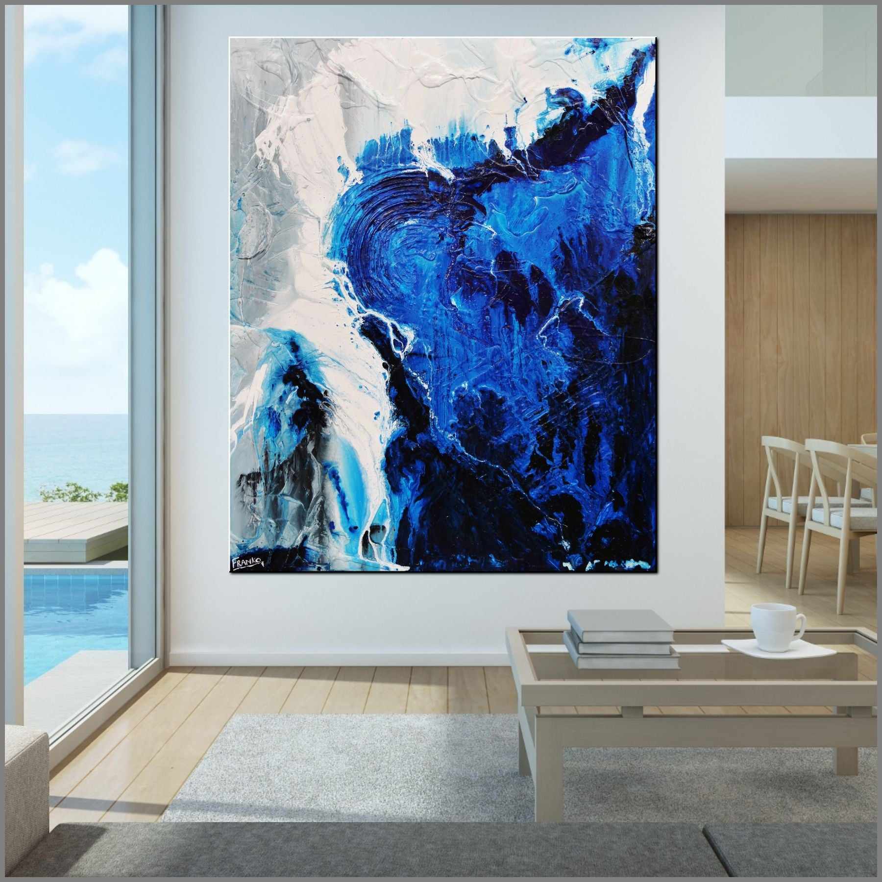 Blue Blues 120cm x 150cm Blue Grey Textured Abstract Painting (SOLD)-Abstract-Franko-[Franko]-[huge_art]-[Australia]-Franklin Art Studio