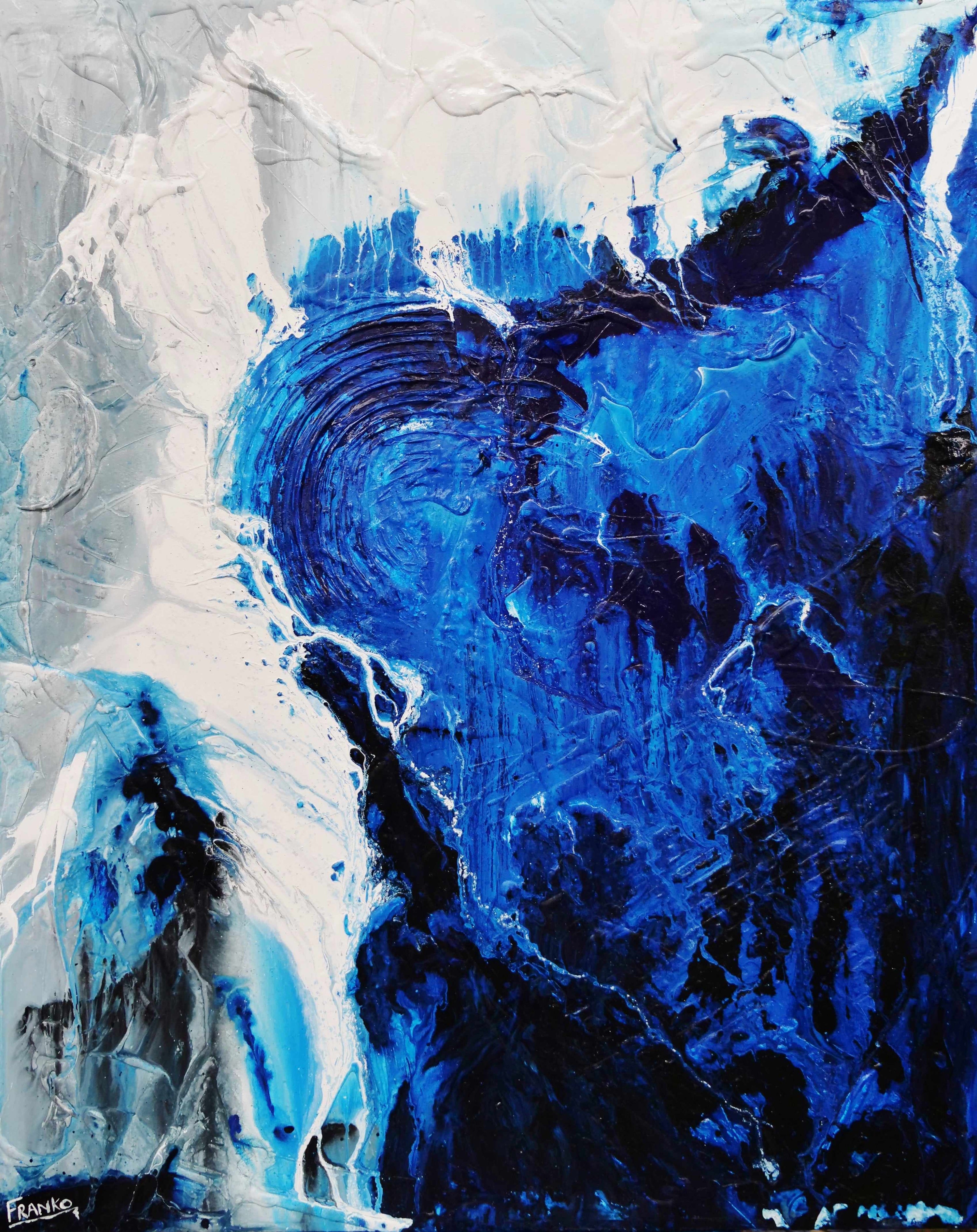 Blue Blues 120cm x 150cm Blue Grey Textured Abstract Painting (SOLD)-Abstract-Franko-[Franko]-[Australia_Art]-[Art_Lovers_Australia]-Franklin Art Studio