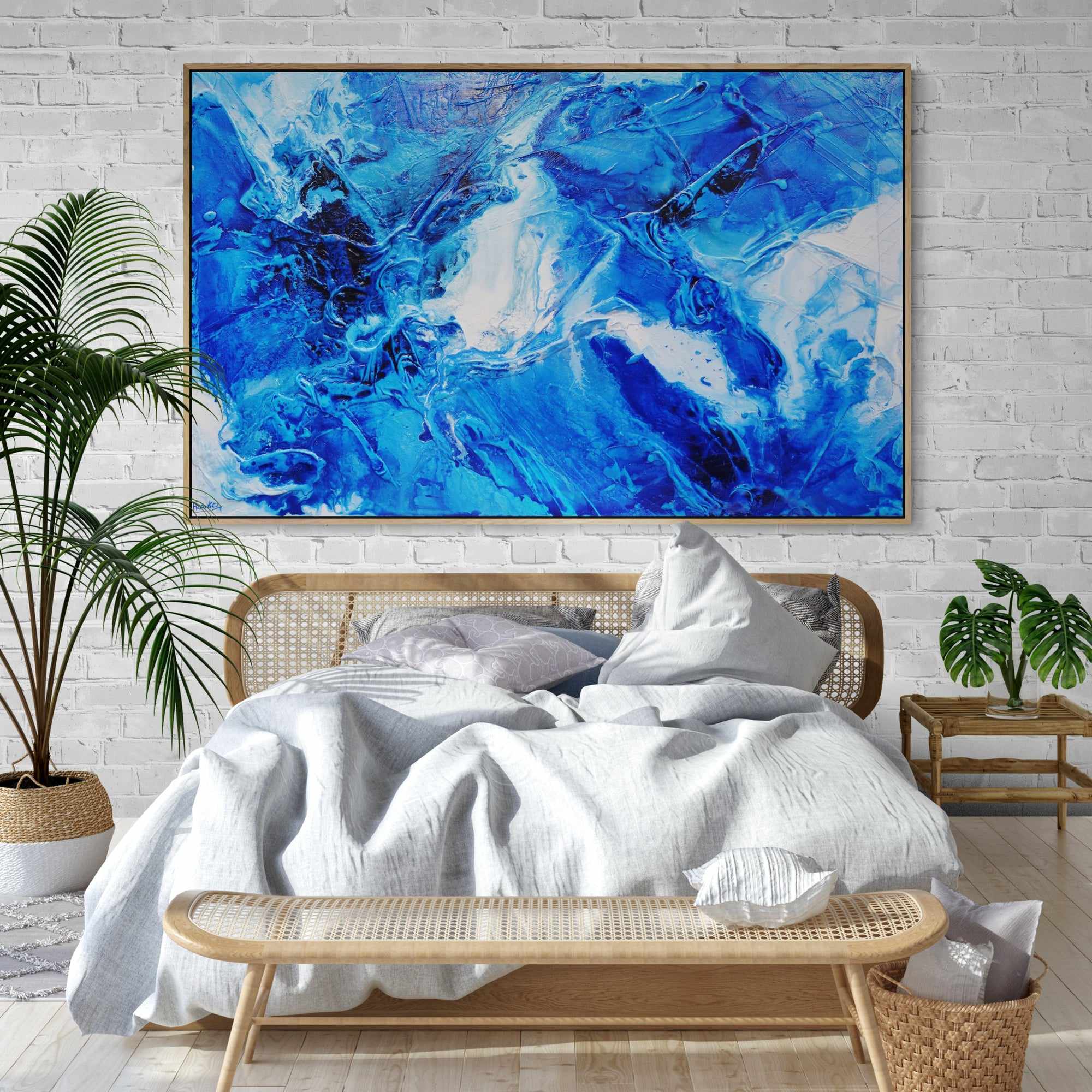 Blue Champagne 160cm x 100cm Blue White Textured Abstract Painting (SOLD)-Abstract-Franko-[franko_art]-[beautiful_Art]-[The_Block]-Franklin Art Studio