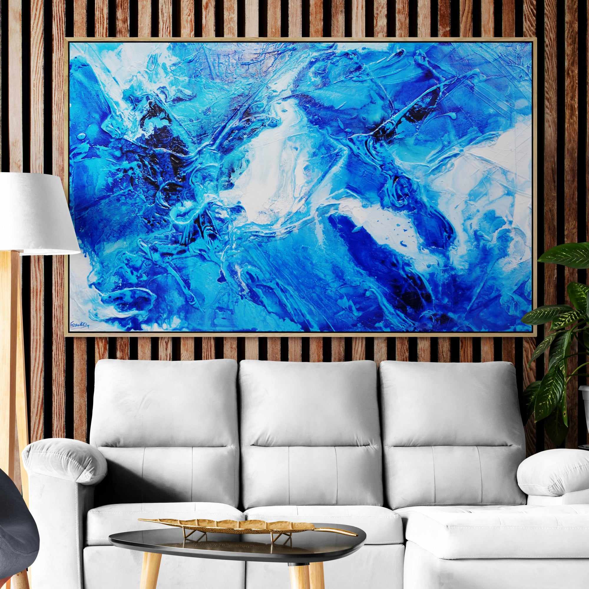 Blue Champagne 160cm x 100cm Blue White Textured Abstract Painting (SOLD)-Abstract-Franko-[huge]-[Australian]-[best Selling]-Franklin Art Studio