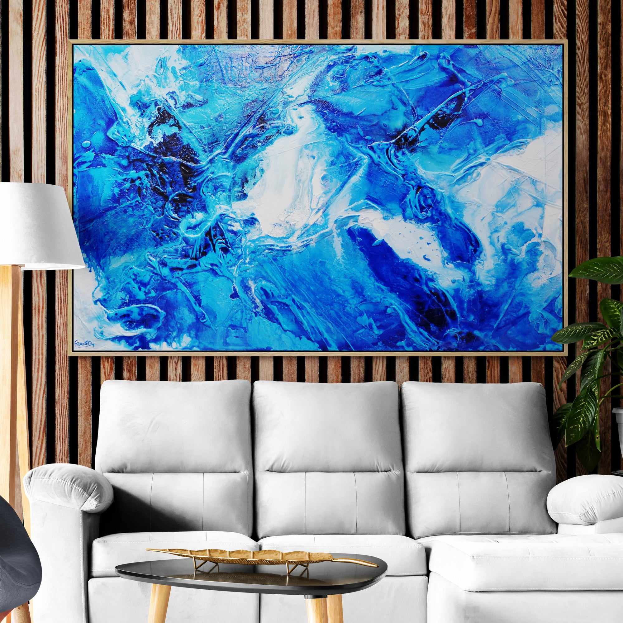 Blue Champagne 160cm x 100cm Blue White Textured Abstract Painting (SOLD)-Abstract-Franko-[Franko]-[huge_art]-[Australia]-Franklin Art Studio