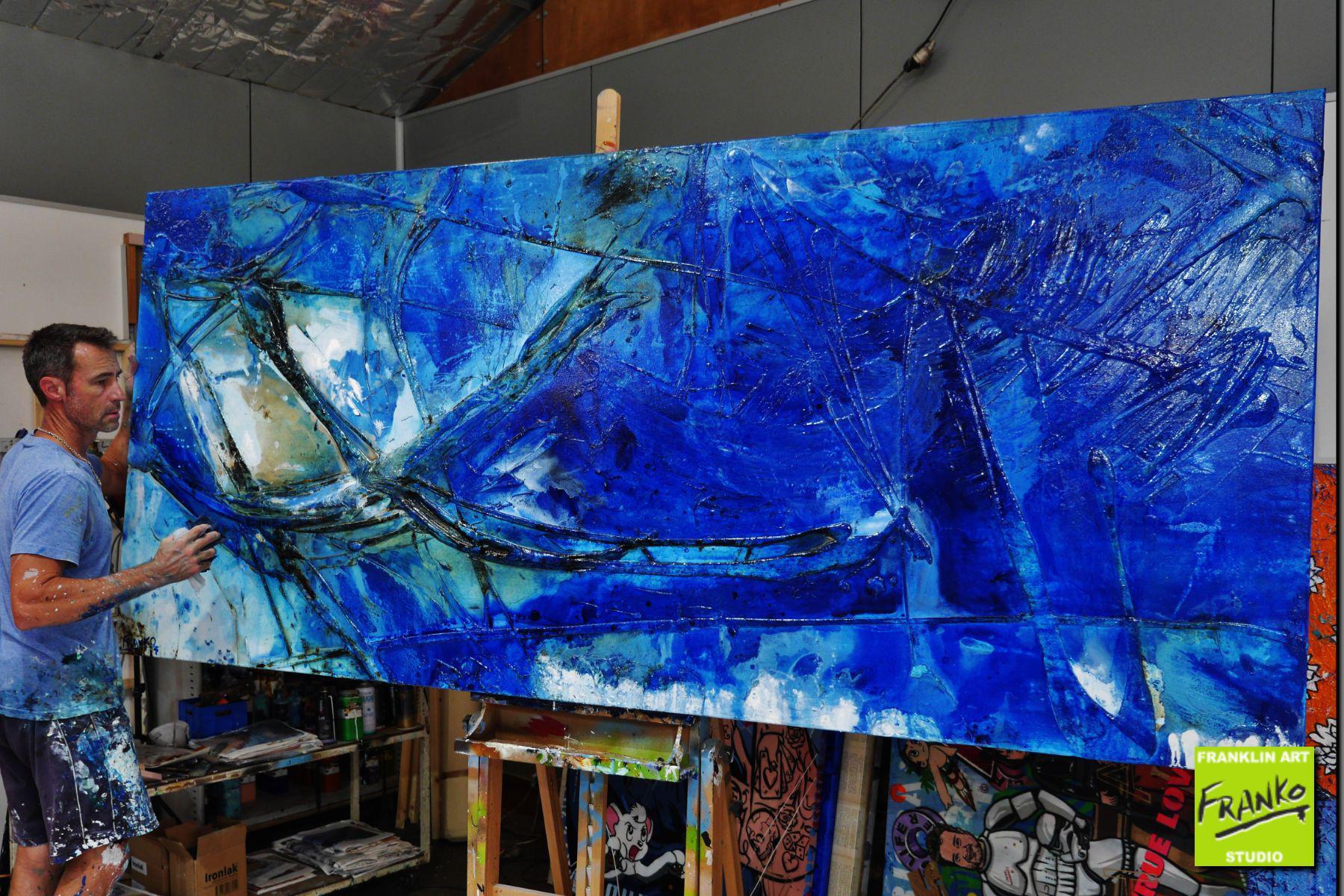 Blue Class and Bling 270cm x 120cm Blue Textured Abstract Painting (SOLD)-Abstract-Franko-[franko_artist]-[Art]-[interior_design]-Franklin Art Studio