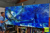 Blue Class and Bling 270cm x 120cm Blue Textured Abstract Painting (SOLD)-Abstract-[Franko Artist]-[Gold Coast]-[Brisbane]-[Huge]-Franklin Art Studio