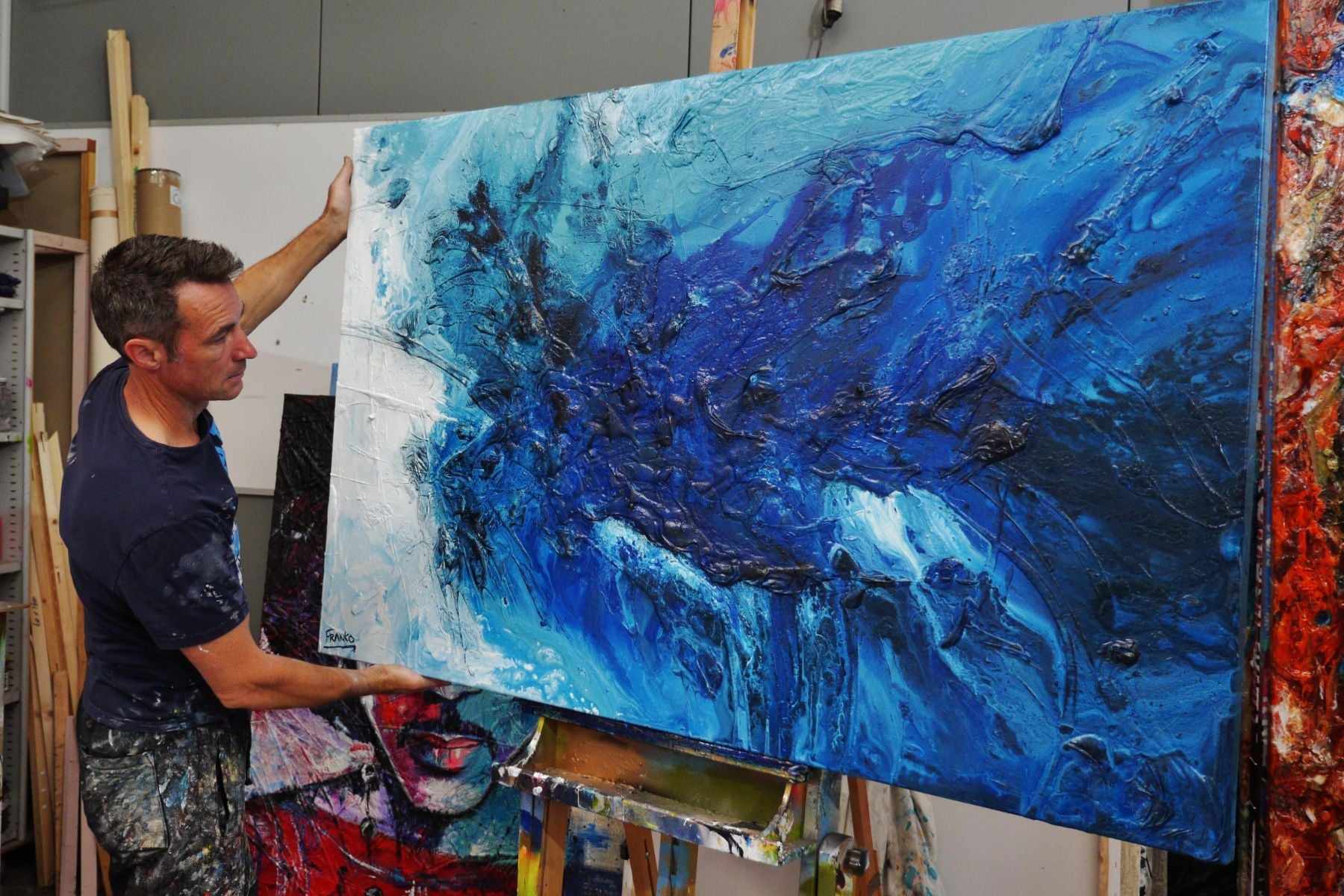 Blue Crush 160cm x 100cm White Blue Abstract Painting (SOLD)-abstract-Franko-[franko_artist]-[Art]-[interior_design]-Franklin Art Studio