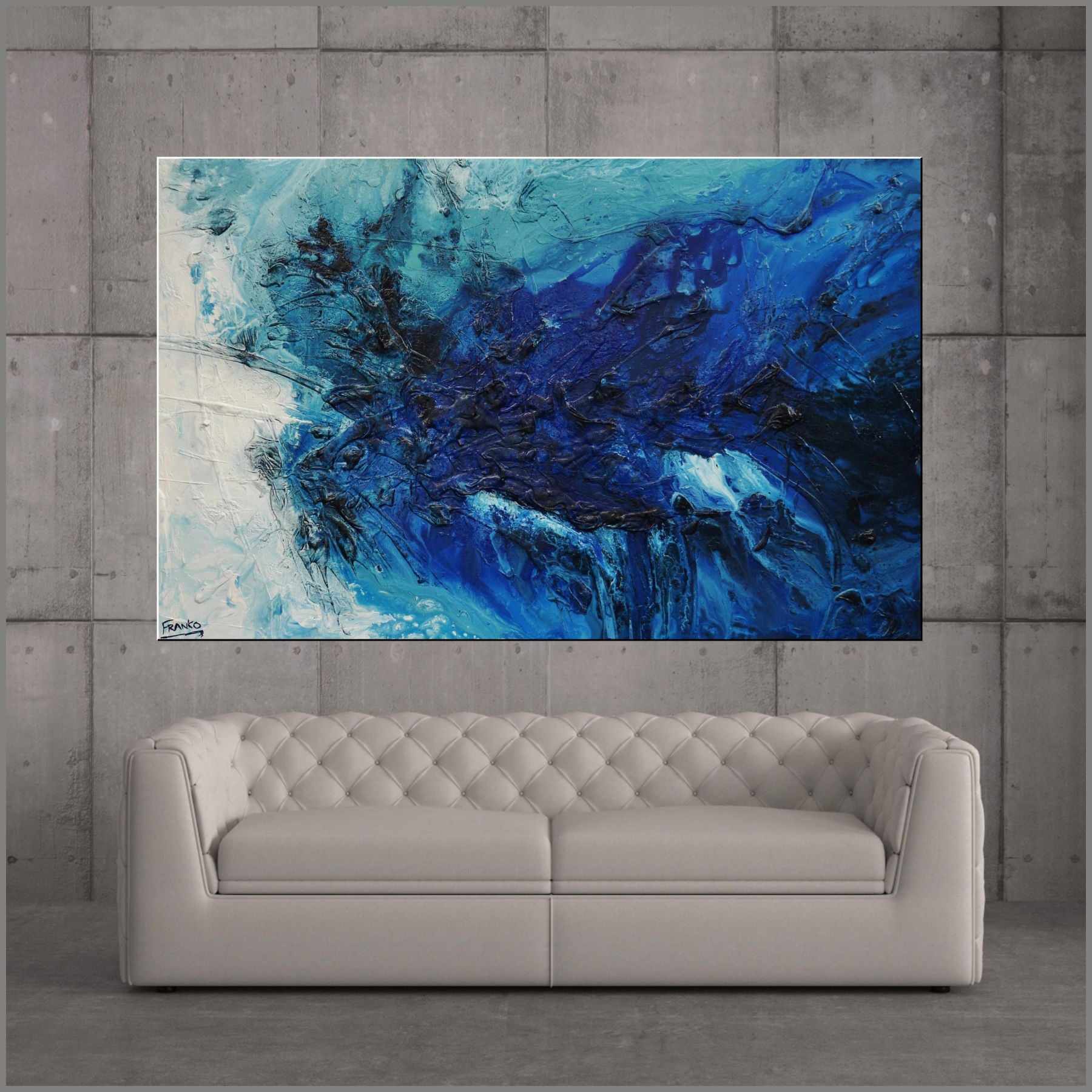 Blue Crush 160cm x 100cm White Blue Abstract Painting (SOLD)-abstract-Franko-[Franko]-[huge_art]-[Australia]-Franklin Art Studio