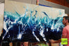 Blue Drift 190cm x 100cm White Cream Blue Textured Abstract Painting (SOLD)-Abstract-[Franko Artist]-[Gold Coast]-[Brisbane]-[Huge]-Franklin Art Studio