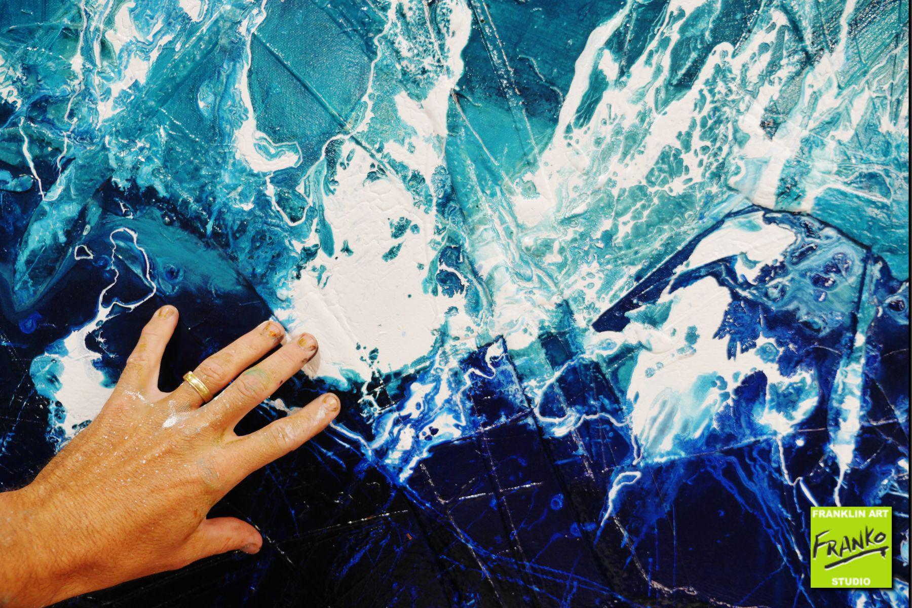 Blue Drift 190cm x 100cm White Cream Blue Textured Abstract Painting (SOLD)