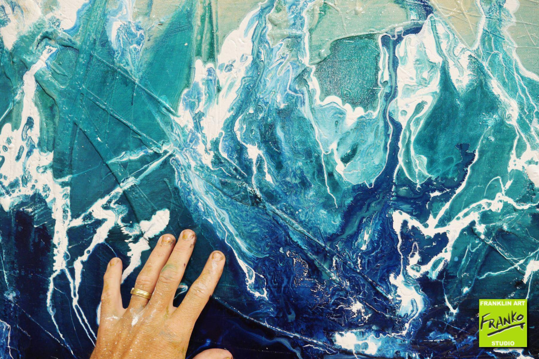 Blue Drift 190cm x 100cm White Cream Blue Textured Abstract Painting (SOLD)-Abstract-[Franko]-[Artist]-[Australia]-[Painting]-Franklin Art Studio