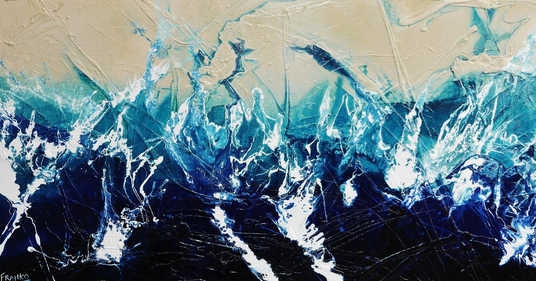 Blue Drift 190cm x 100cm White Cream Blue Textured Abstract Painting (SOLD)-Abstract-[Franko ]-[Gallery]-[popular]-[Australia]-Franklin Art Studio