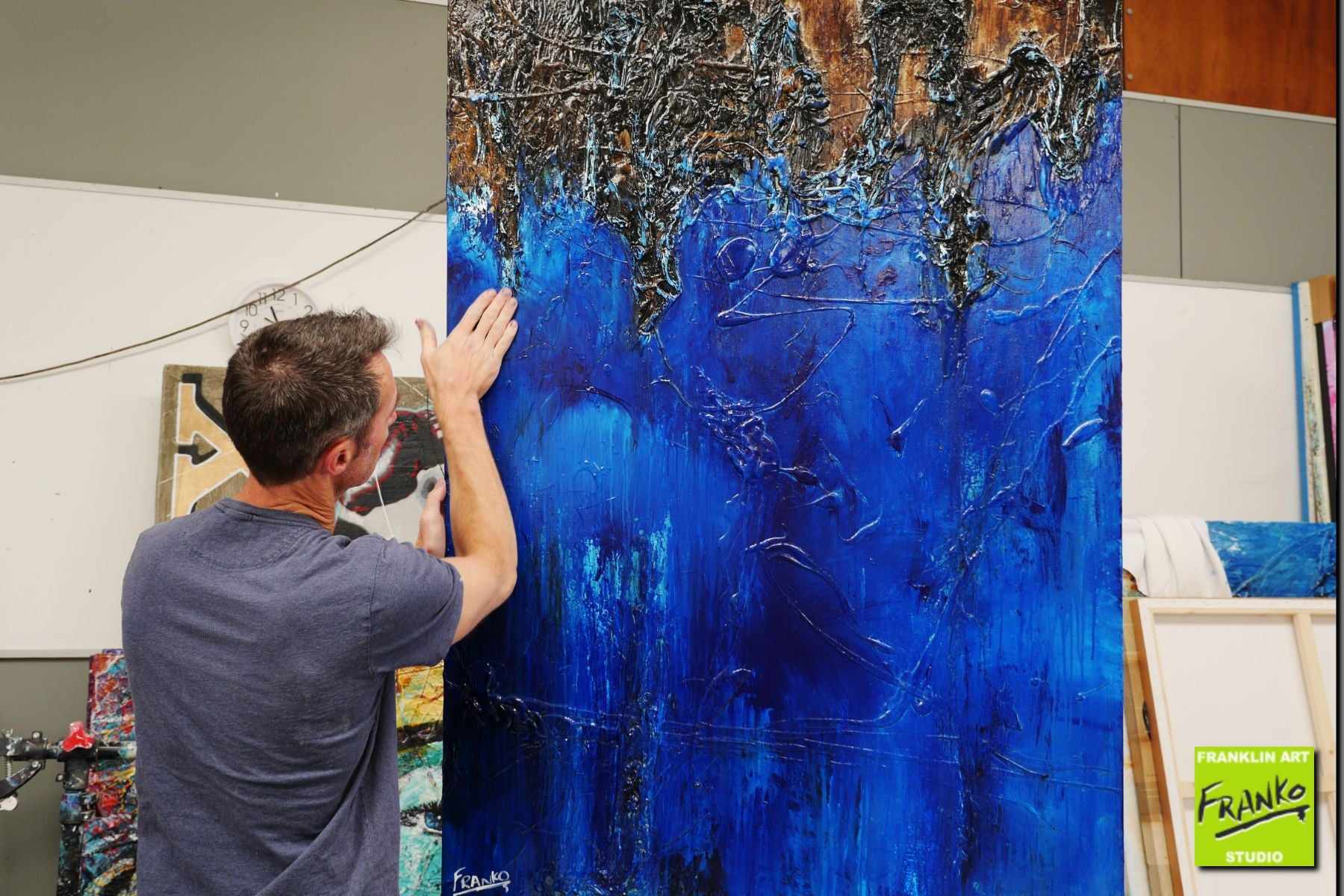 Blue Evolution 140cm x 100cm Blue Brown Textured Abstract Painting (SOLD)-Abstract-Franko-[franko_artist]-[Art]-[interior_design]-Franklin Art Studio