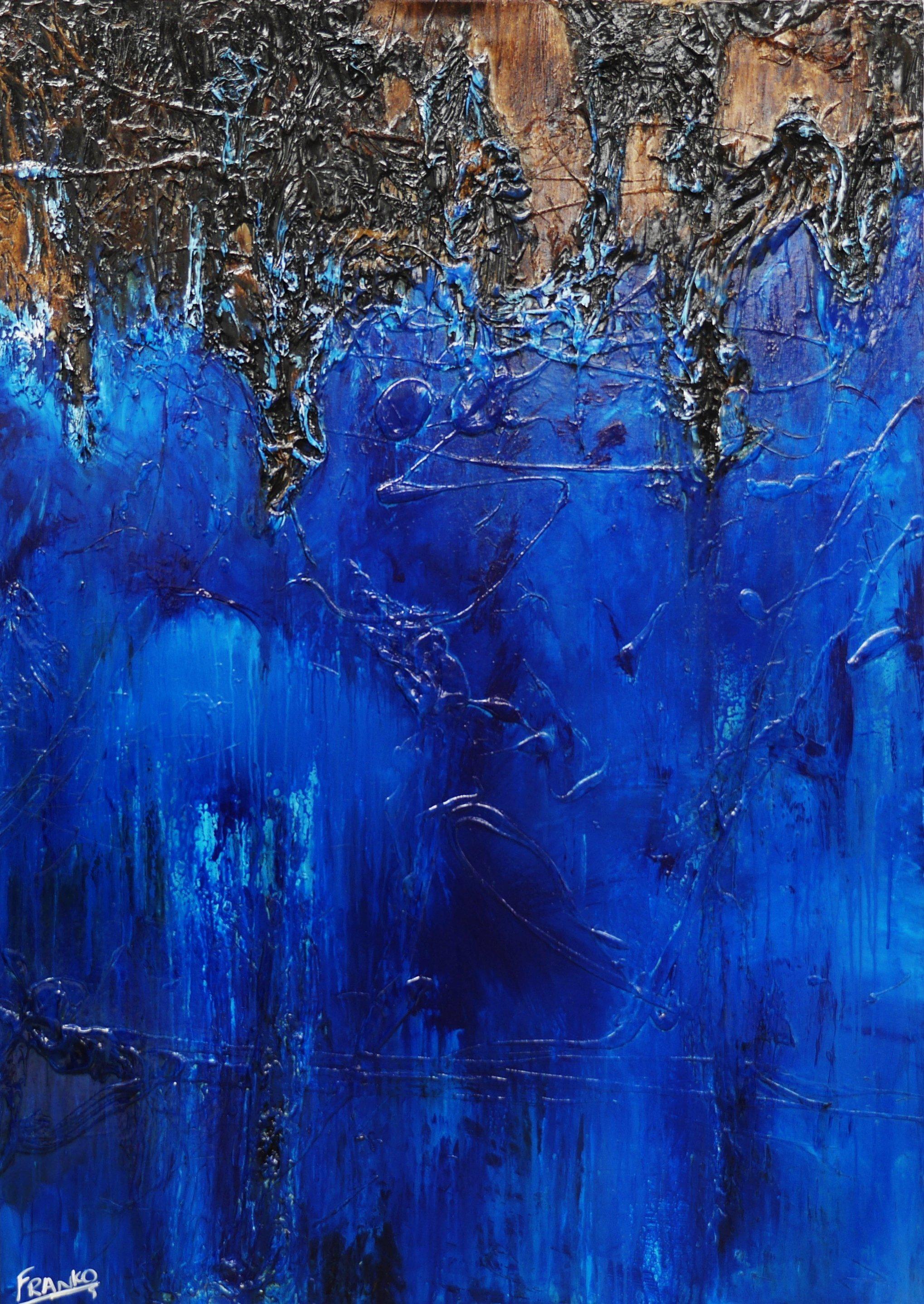 Blue Evolution 140cm x 100cm Blue Brown Textured Abstract Painting (SOLD)-Abstract-Franko-[Franko]-[Australia_Art]-[Art_Lovers_Australia]-Franklin Art Studio