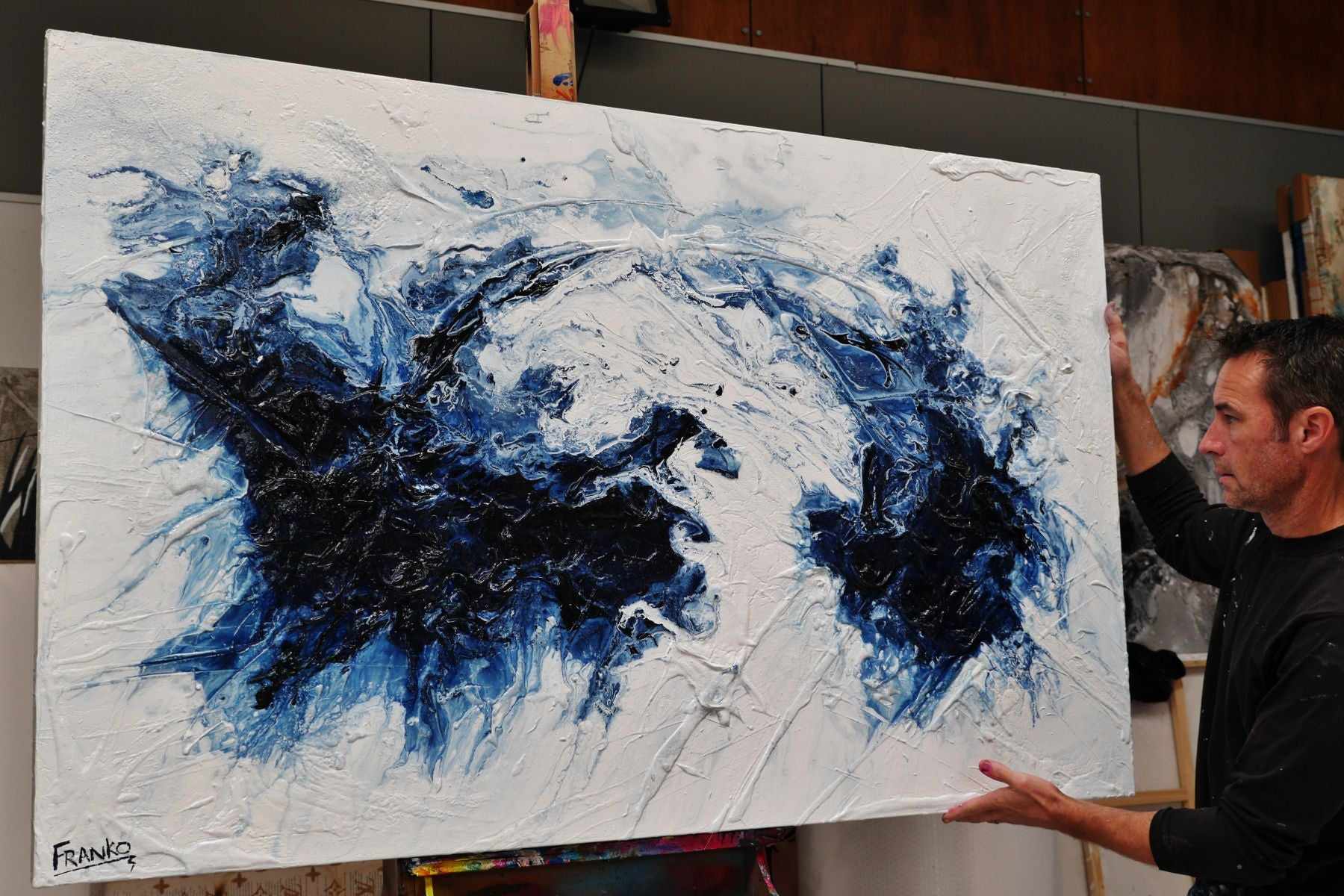 Blue Gemini 160cm x 100cm Blue White Textured Abstract Painting (SOLD)-Abstract-Franko-[franko_artist]-[Art]-[interior_design]-Franklin Art Studio