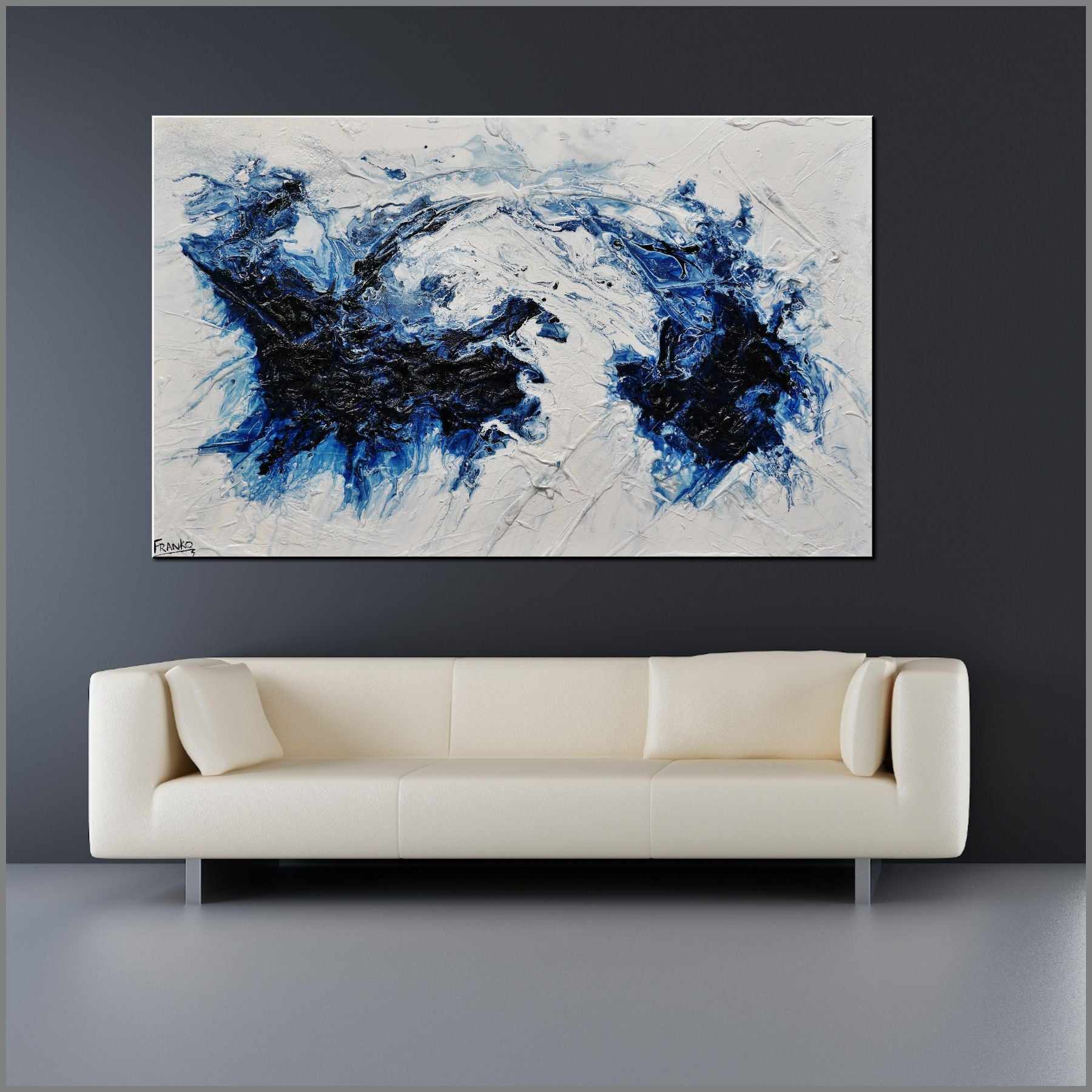 Blue Gemini 160cm x 100cm Blue White Textured Abstract Painting (SOLD)-Abstract-Franko-[Franko]-[huge_art]-[Australia]-Franklin Art Studio