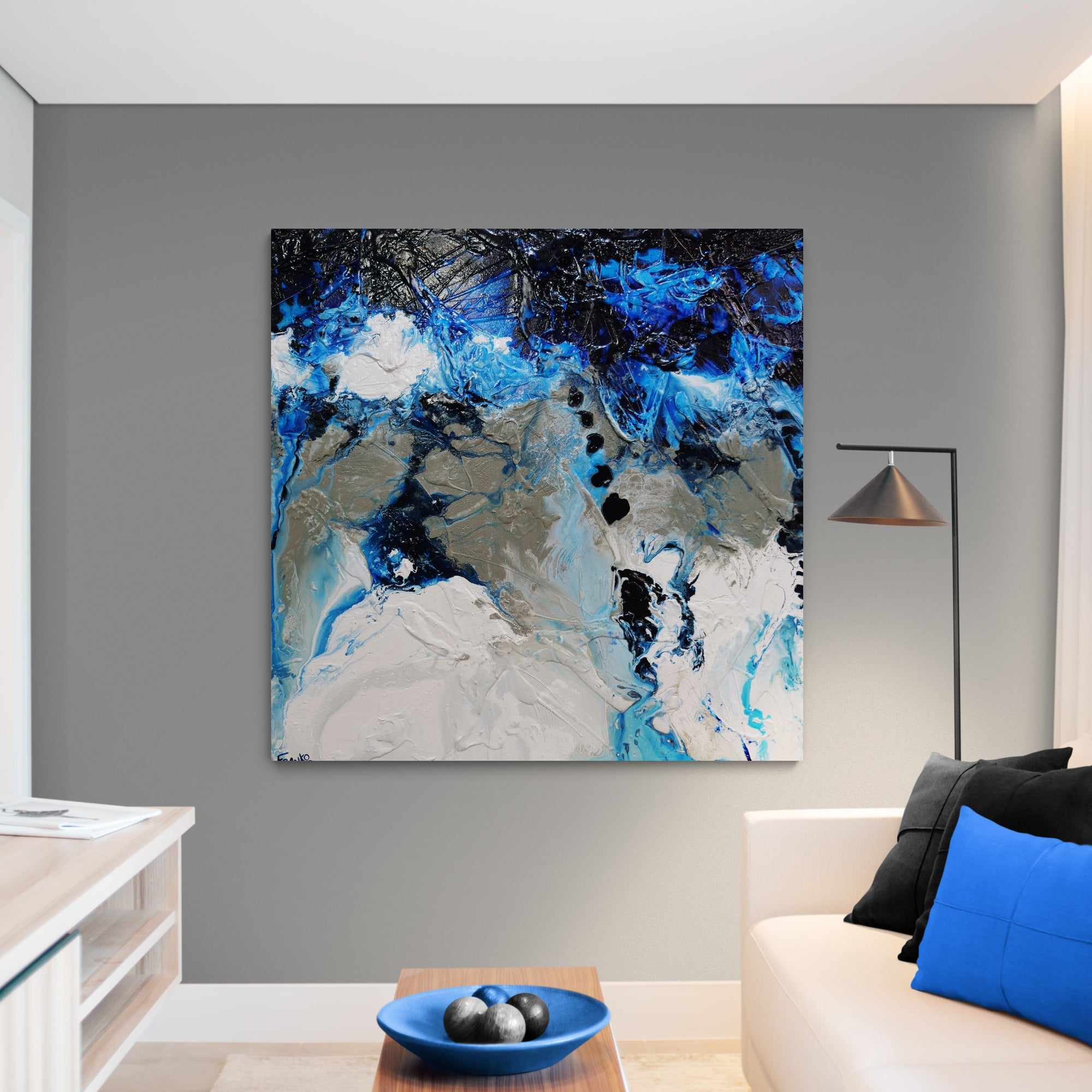 Blue Genetics 120cm x 120cm Blue White Textured Abstract Painting (SOLD)-Abstract-Franko-[franko_artist]-[Art]-[interior_design]-Franklin Art Studio