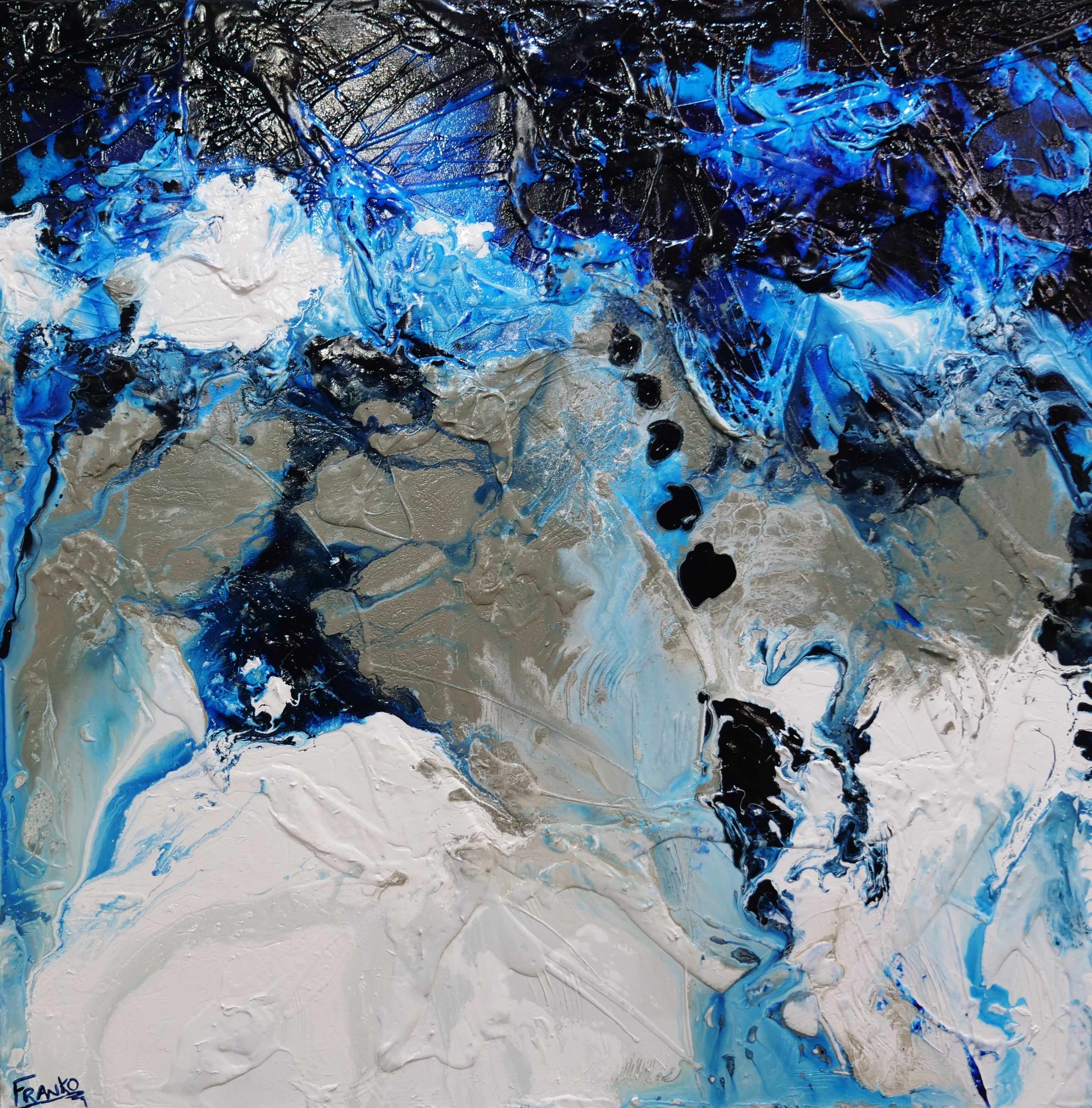 Blue Genetics 120cm x 120cm Blue White Textured Abstract Painting (SOLD)-Abstract-Franko-[Franko]-[Australia_Art]-[Art_Lovers_Australia]-Franklin Art Studio