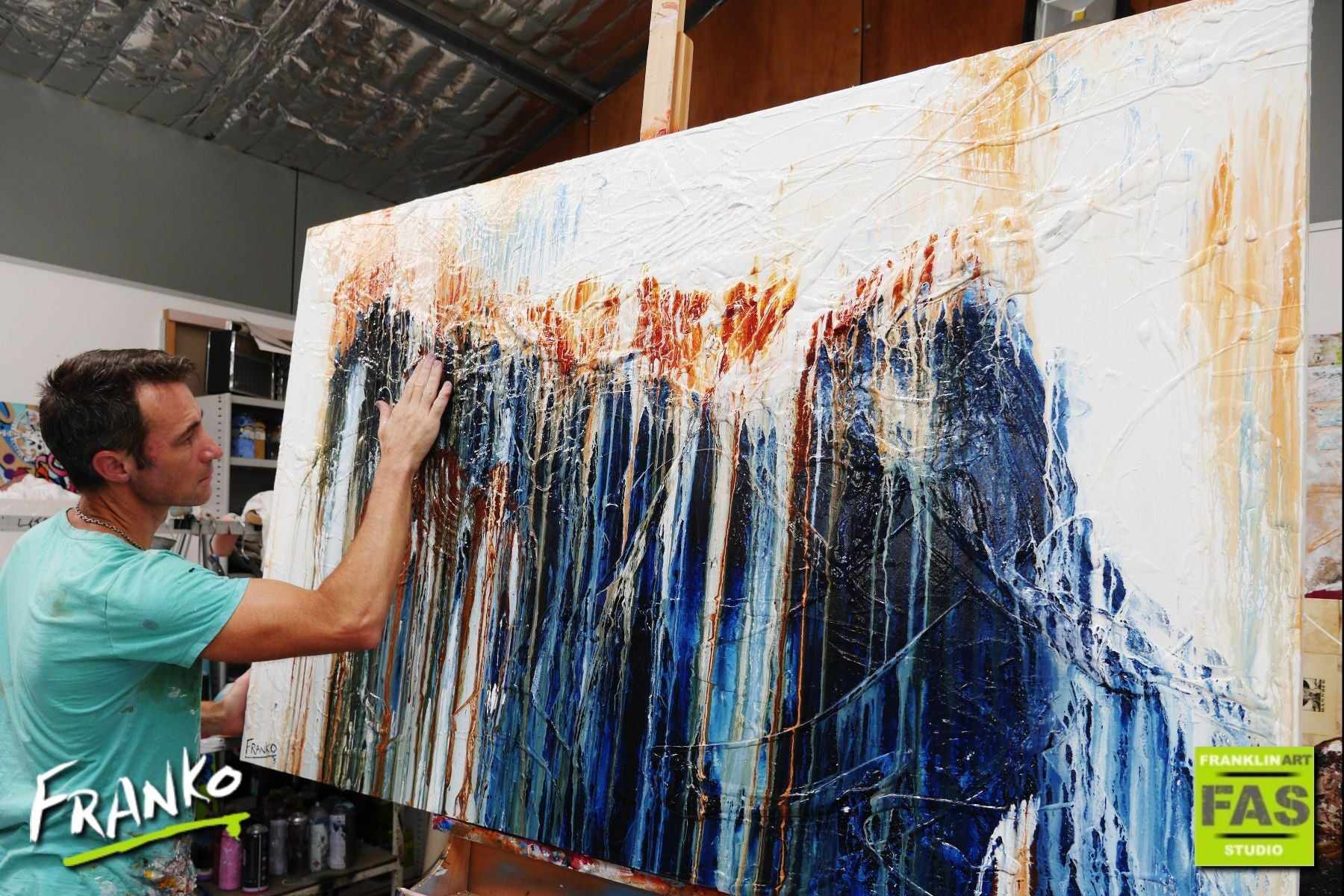 Blue Hustle 160cm x 100cm Blue White Abstract Painting (SOLD)-Abstract-Franko-[franko_artist]-[Art]-[interior_design]-Franklin Art Studio