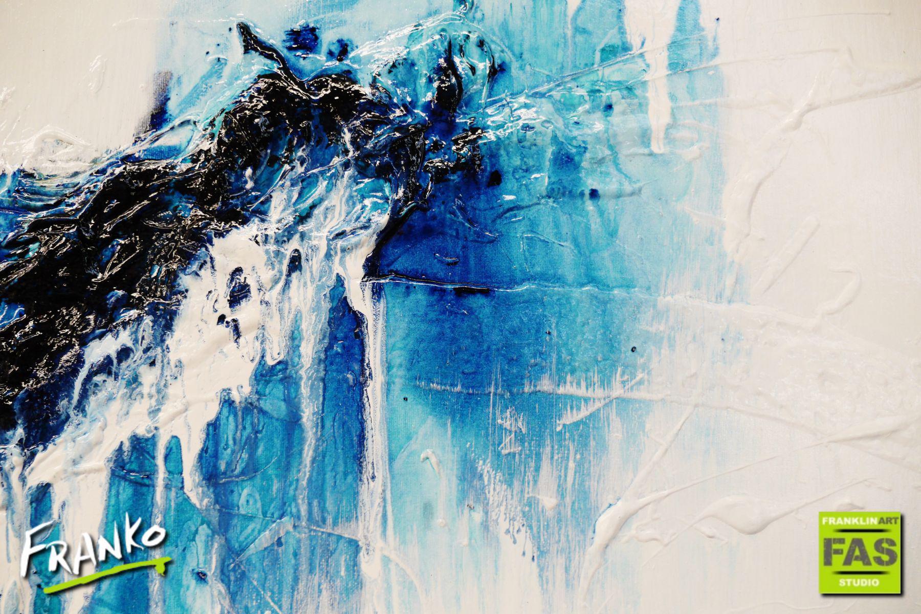 Blue Monty 160cm x 100cm Blue White Textured Abstract Painting