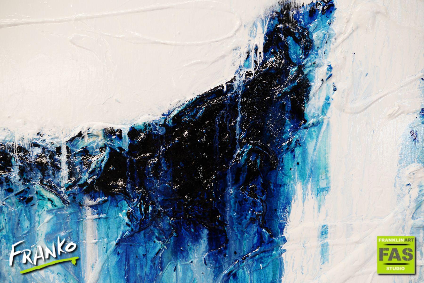 Blue Monty 160cm x 100cm Blue White Textured Abstract Painting