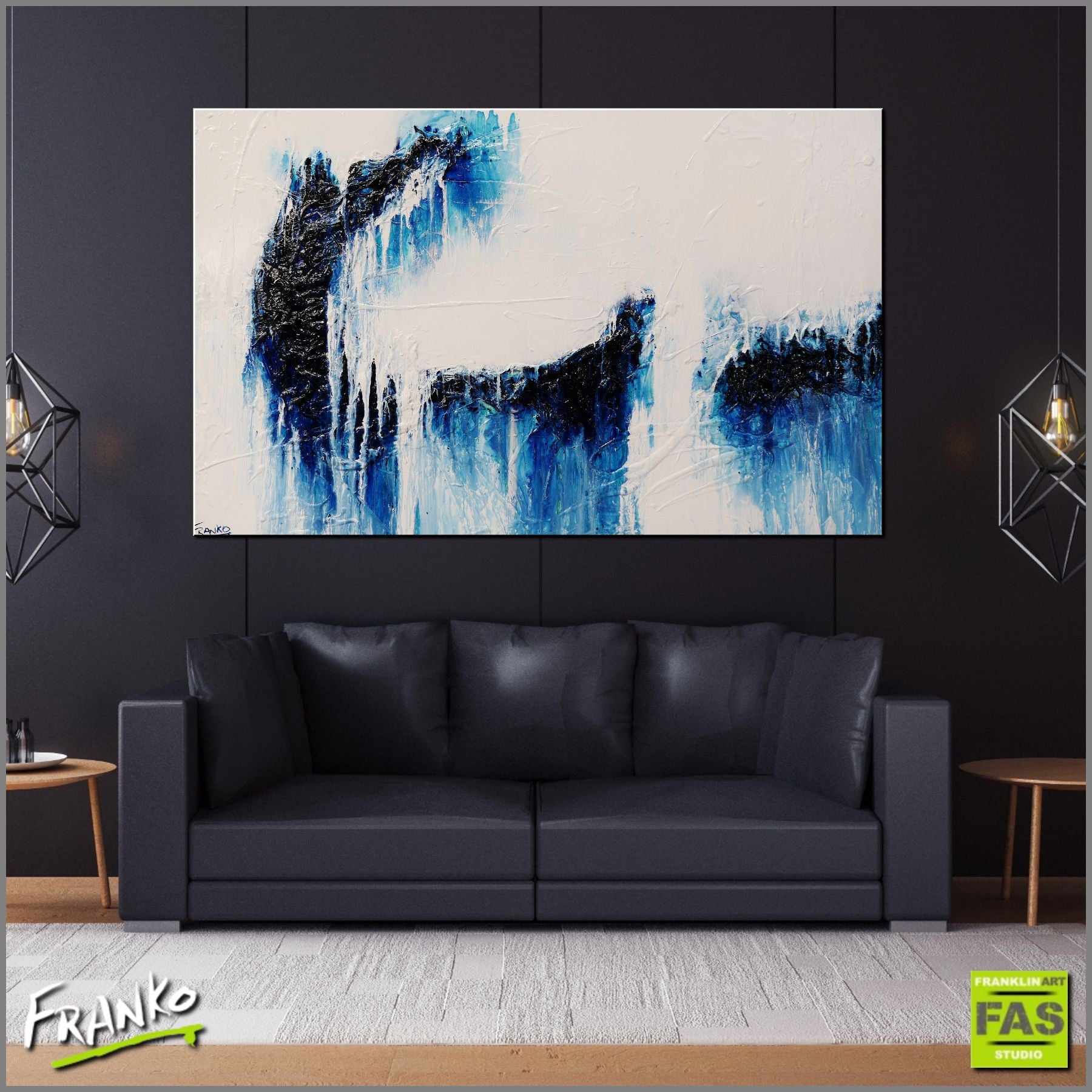 Blue Monty 160cm x 100cm Blue White Textured Abstract Painting-Abstract-Franko-[Franko]-[huge_art]-[Australia]-Franklin Art Studio
